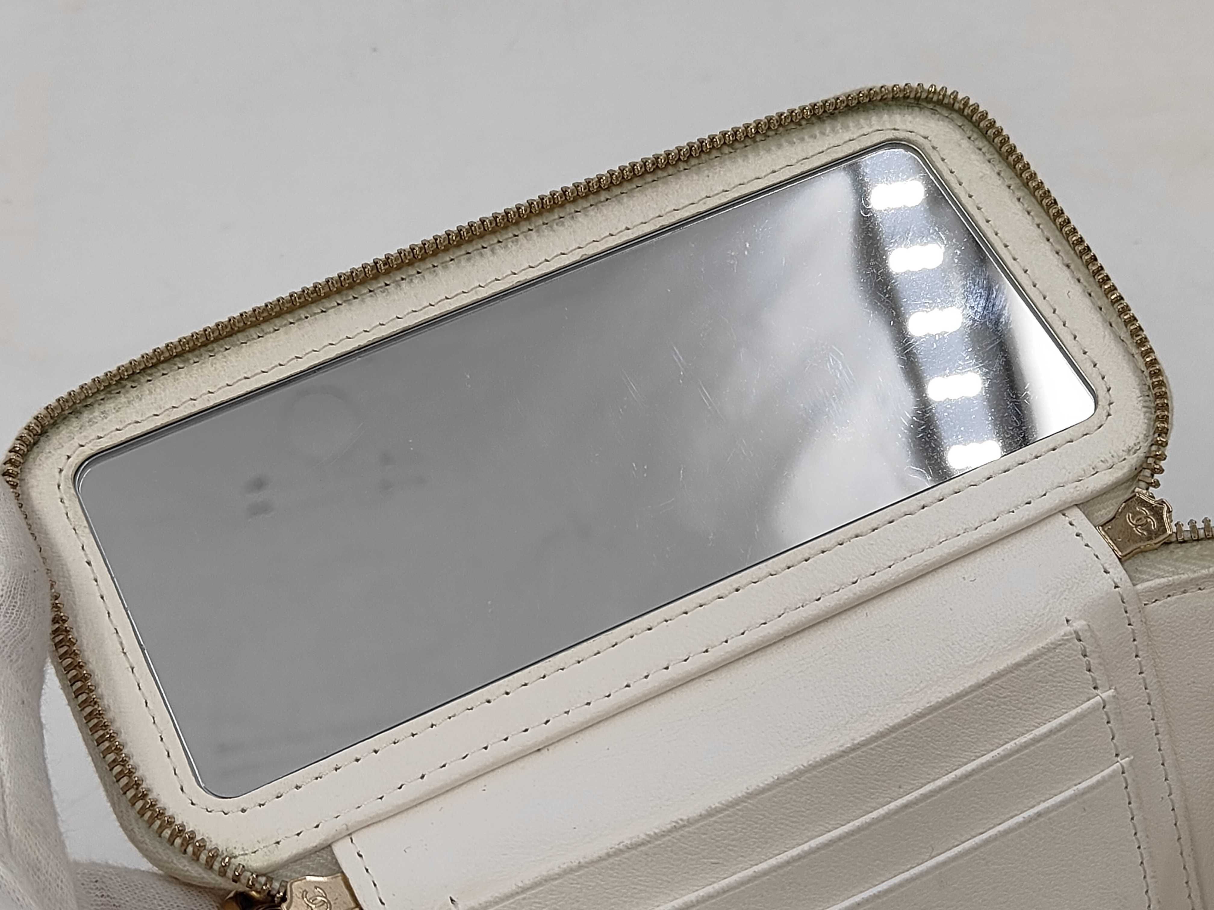 Matelassé Chain Shoulder Bag, White with Gold Hardware — view 13