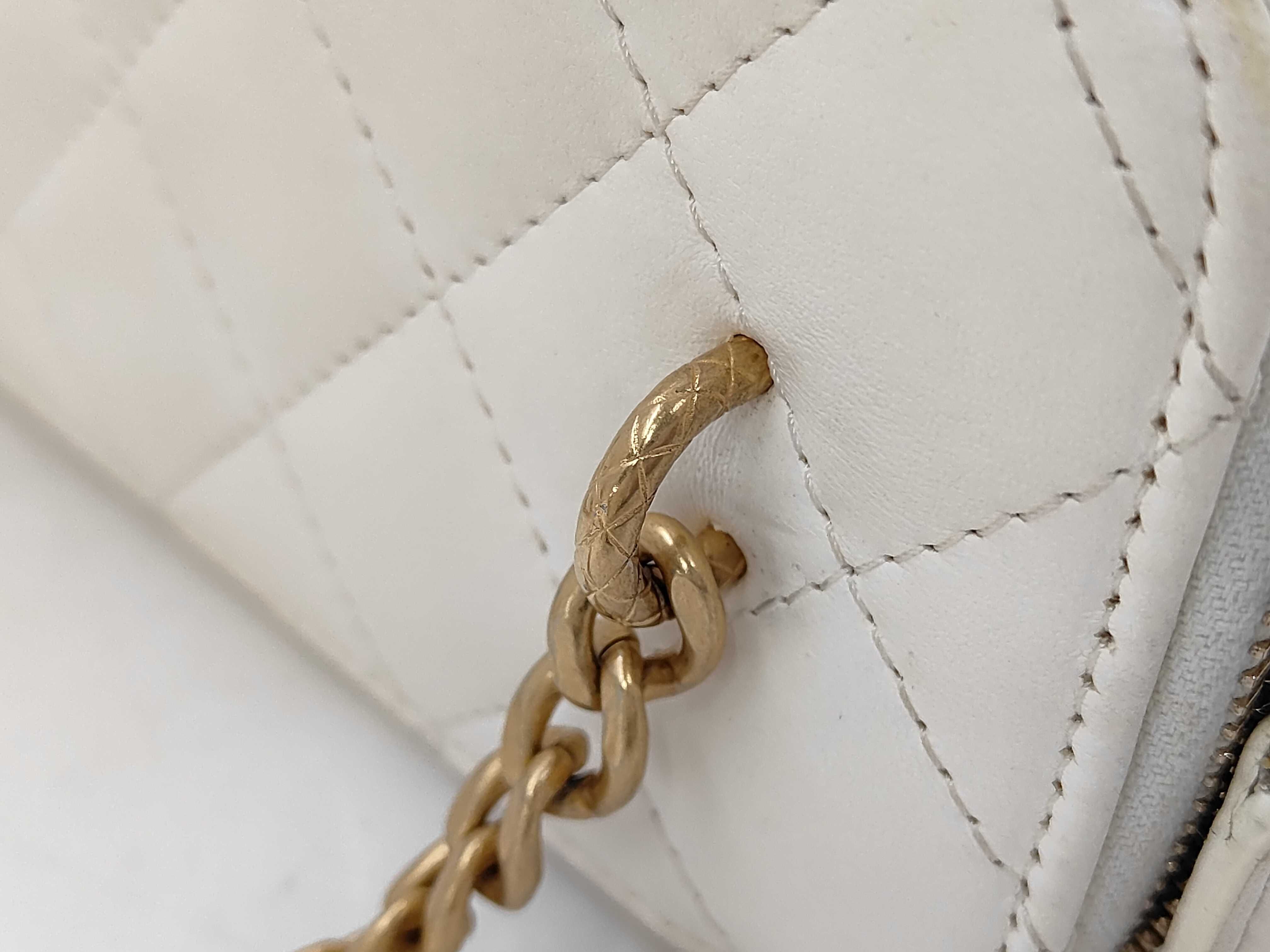 Matelassé Chain Shoulder Bag, White with Gold Hardware — view 7