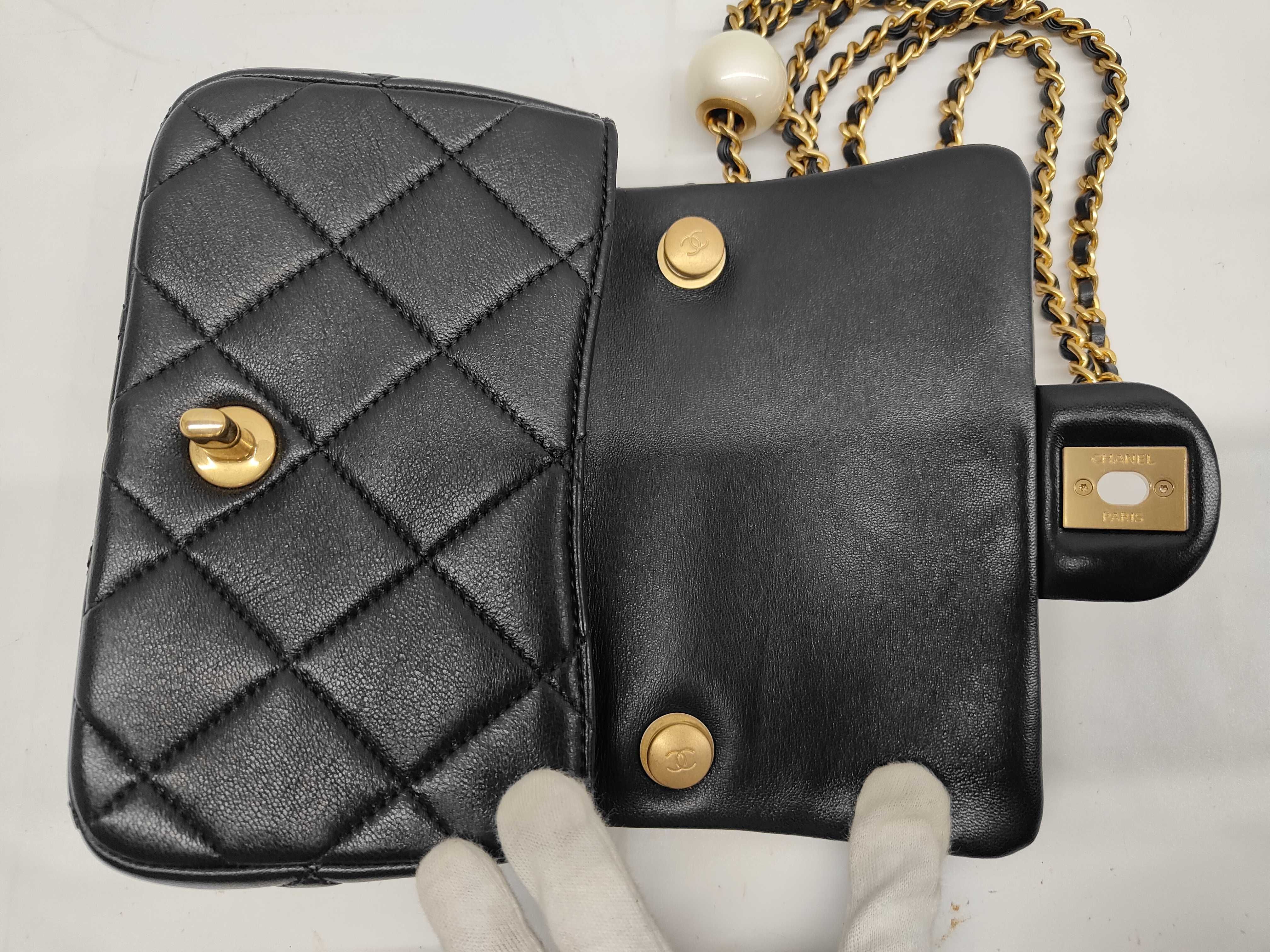 Mini Matelassé Pearl Lambskin Gold Hardware Chain Shoulder Bag with Serial Number Plate AS4868 Black Shoulder Bag — view 7