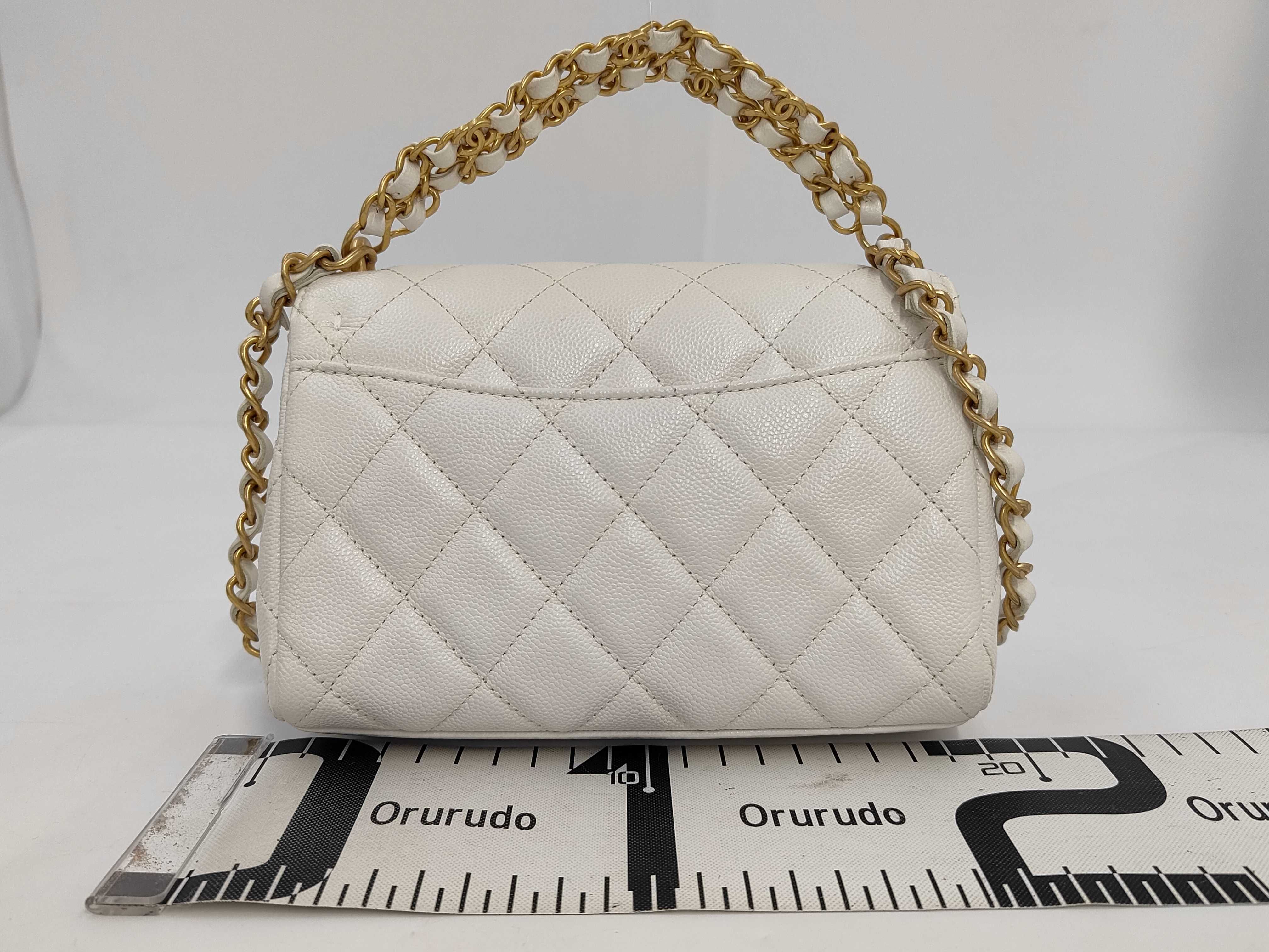 AS5239 Mini Flap Bag, Caviar Leather, White, Gold Hardware, with Box, U69555K4 — view 2