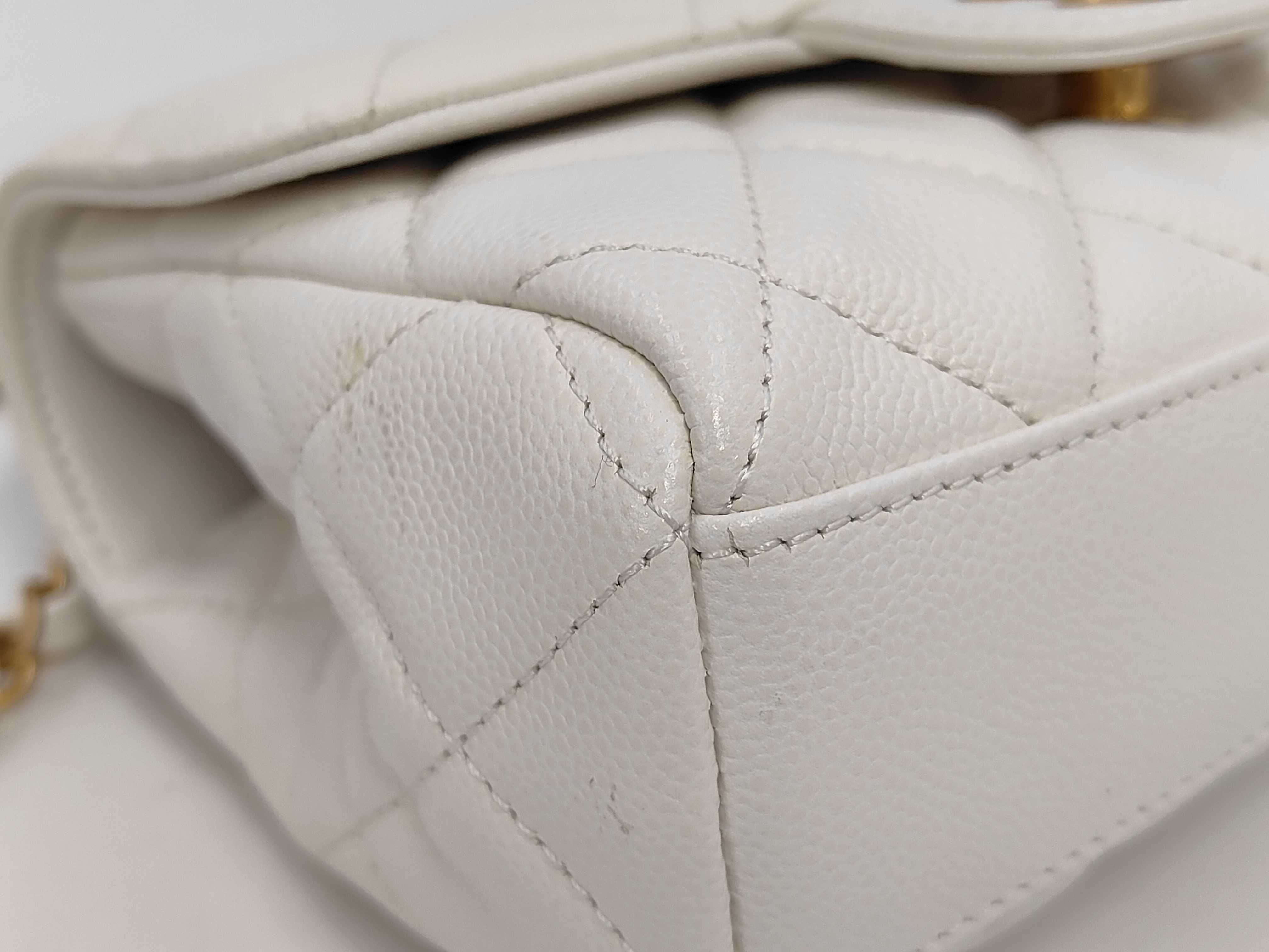 AS5239 Mini Flap Bag, Caviar Leather, White, Gold Hardware, with Box, U69555K4 — view 6