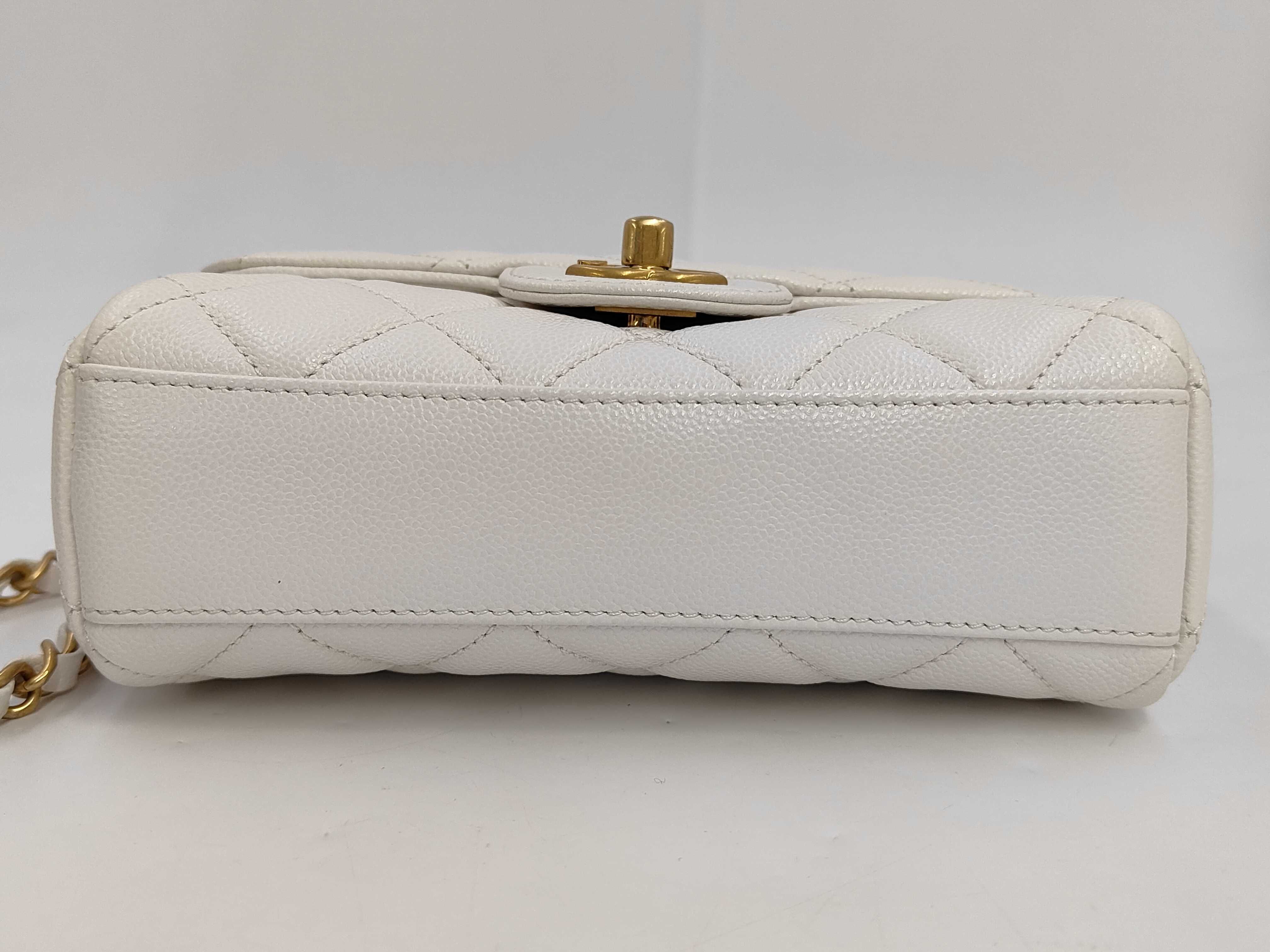 AS5239 Mini Flap Bag, Caviar Leather, White, Gold Hardware, with Box, U69555K4 — view 7