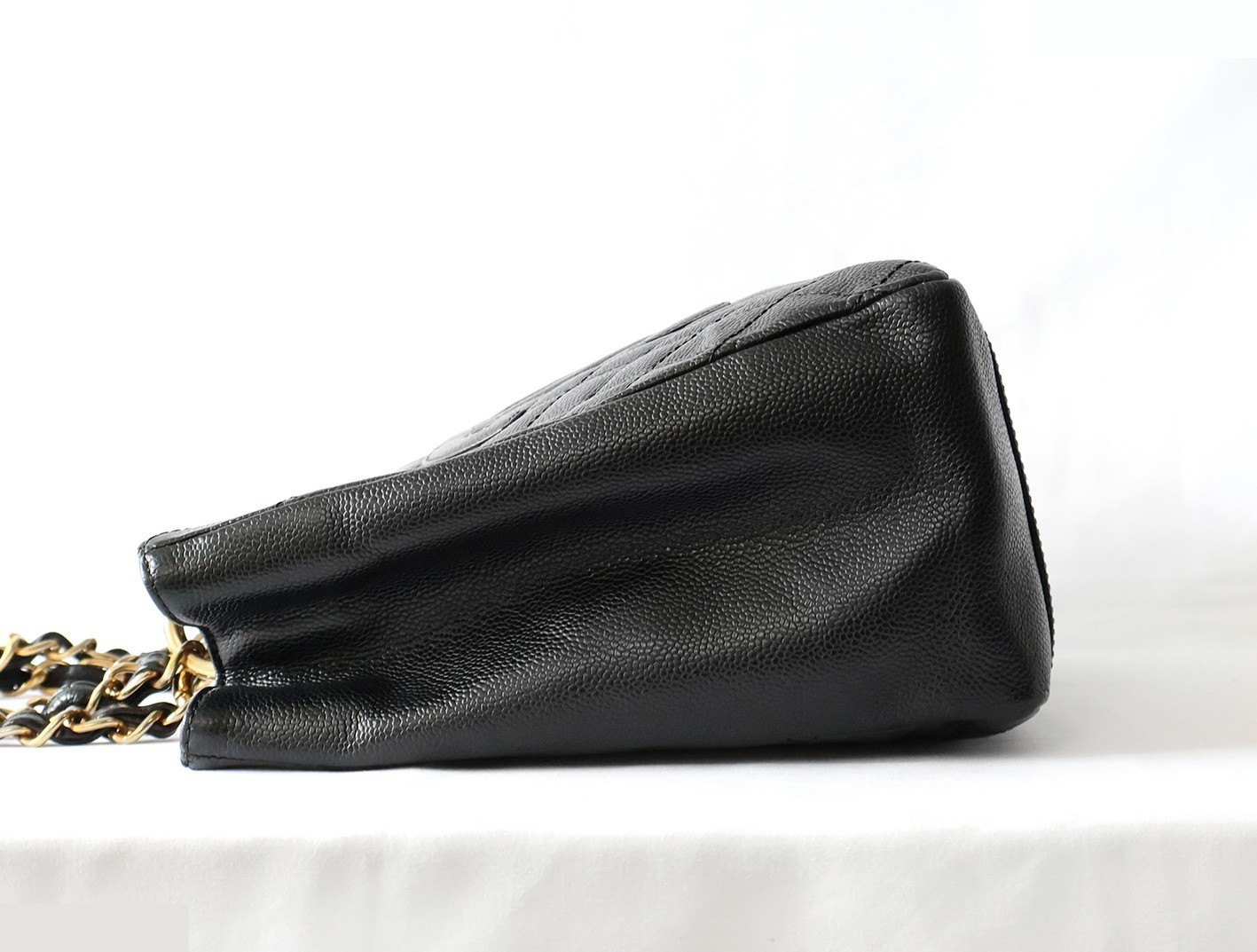 Caviar Skin GST Chain Tote Bag, Black — view 7