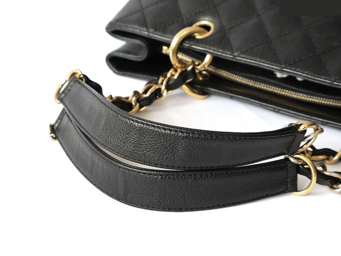 Caviar Skin GST Chain Tote Bag, Black — view 8