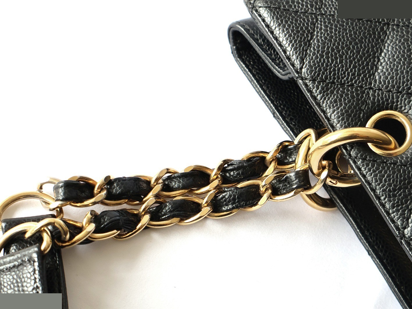 Caviar Skin GST Chain Tote Bag, Black — view 9