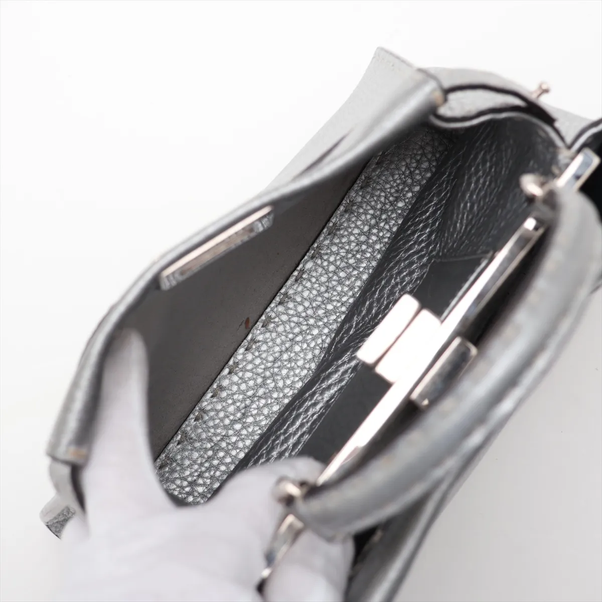 Selleria Mini Peekaboo Leather 2-Way Handbag, Silver 8BN244 — view 9
