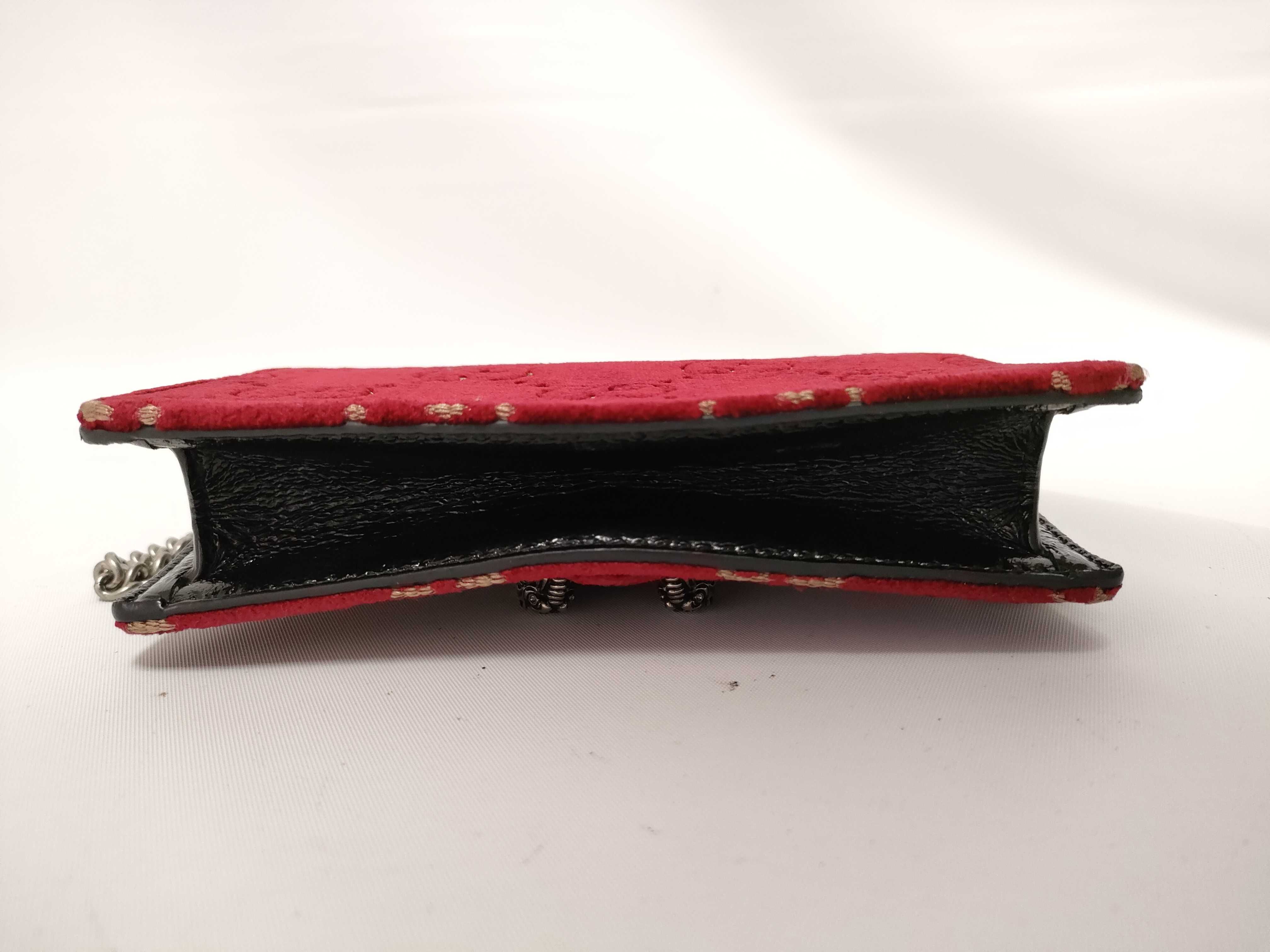 GG Velvet Dionysus Velvet x Leather Chain Shoulder Bag Red x Black 476432 (Parts missing) — view 3