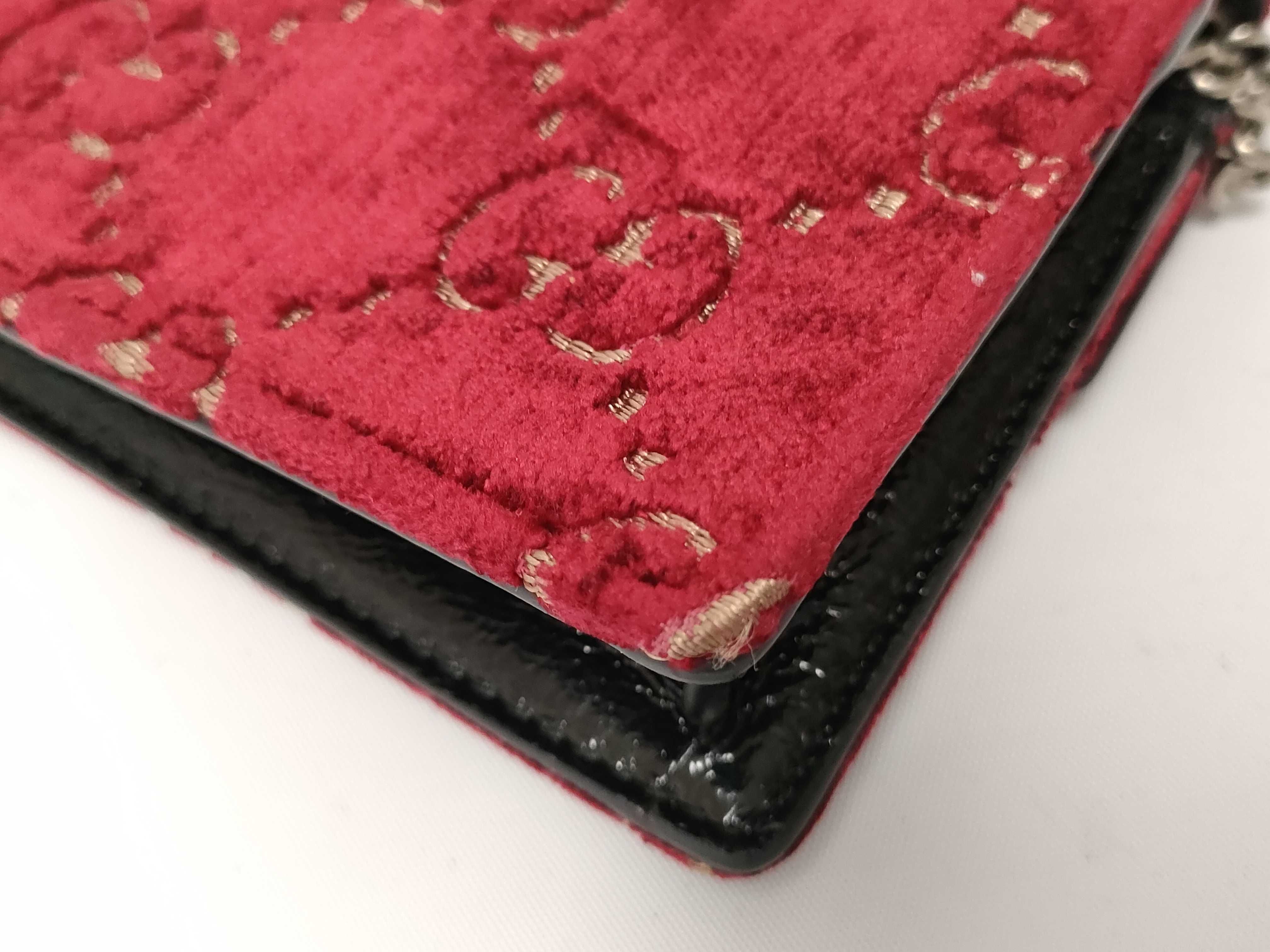 GG Velvet Dionysus Velvet x Leather Chain Shoulder Bag Red x Black 476432 (Parts missing) — view 4