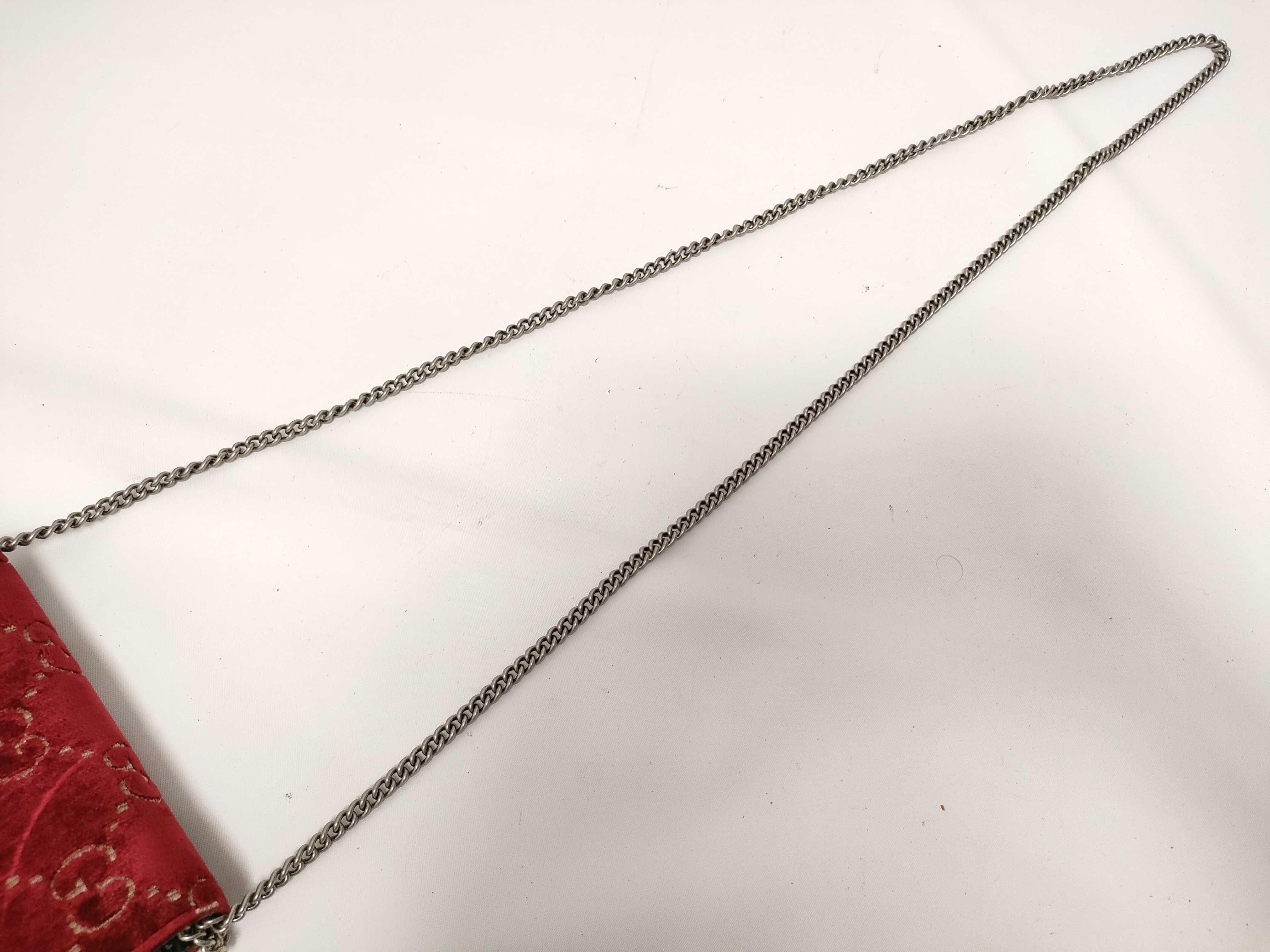 GG Velvet Dionysus Velvet x Leather Chain Shoulder Bag Red x Black 476432 (Parts missing) — view 6