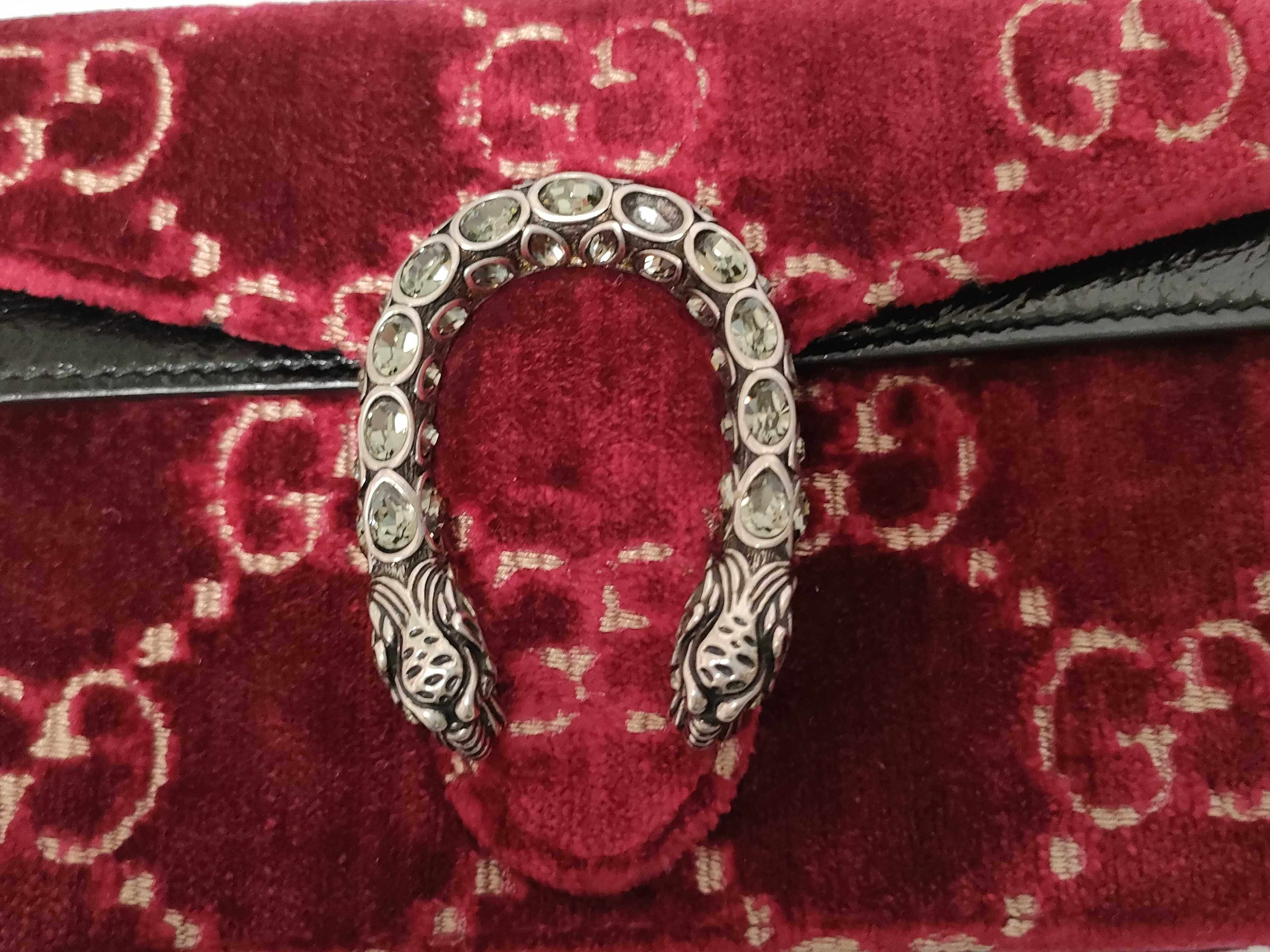GG Velvet Dionysus Velvet x Leather Chain Shoulder Bag Red x Black 476432 (Parts missing) — view 7