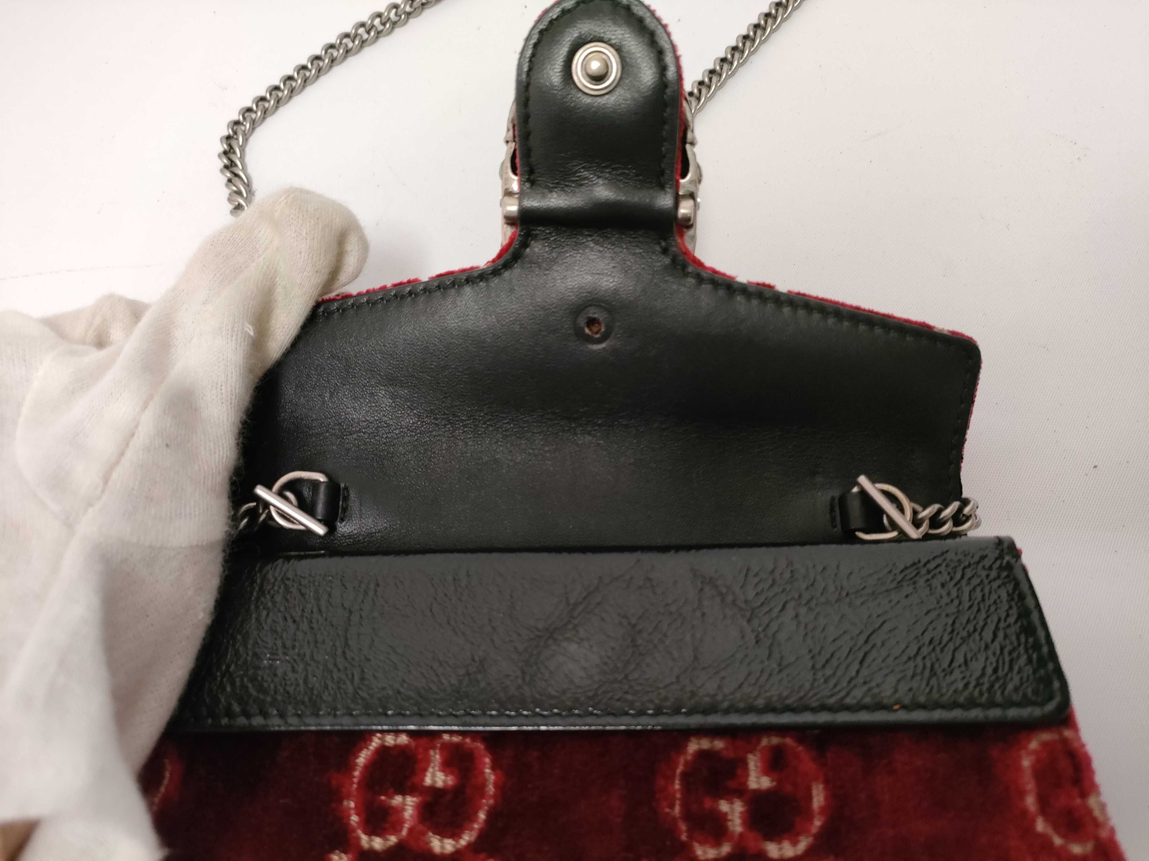 GG Velvet Dionysus Velvet x Leather Chain Shoulder Bag Red x Black 476432 (Parts missing) — view 8