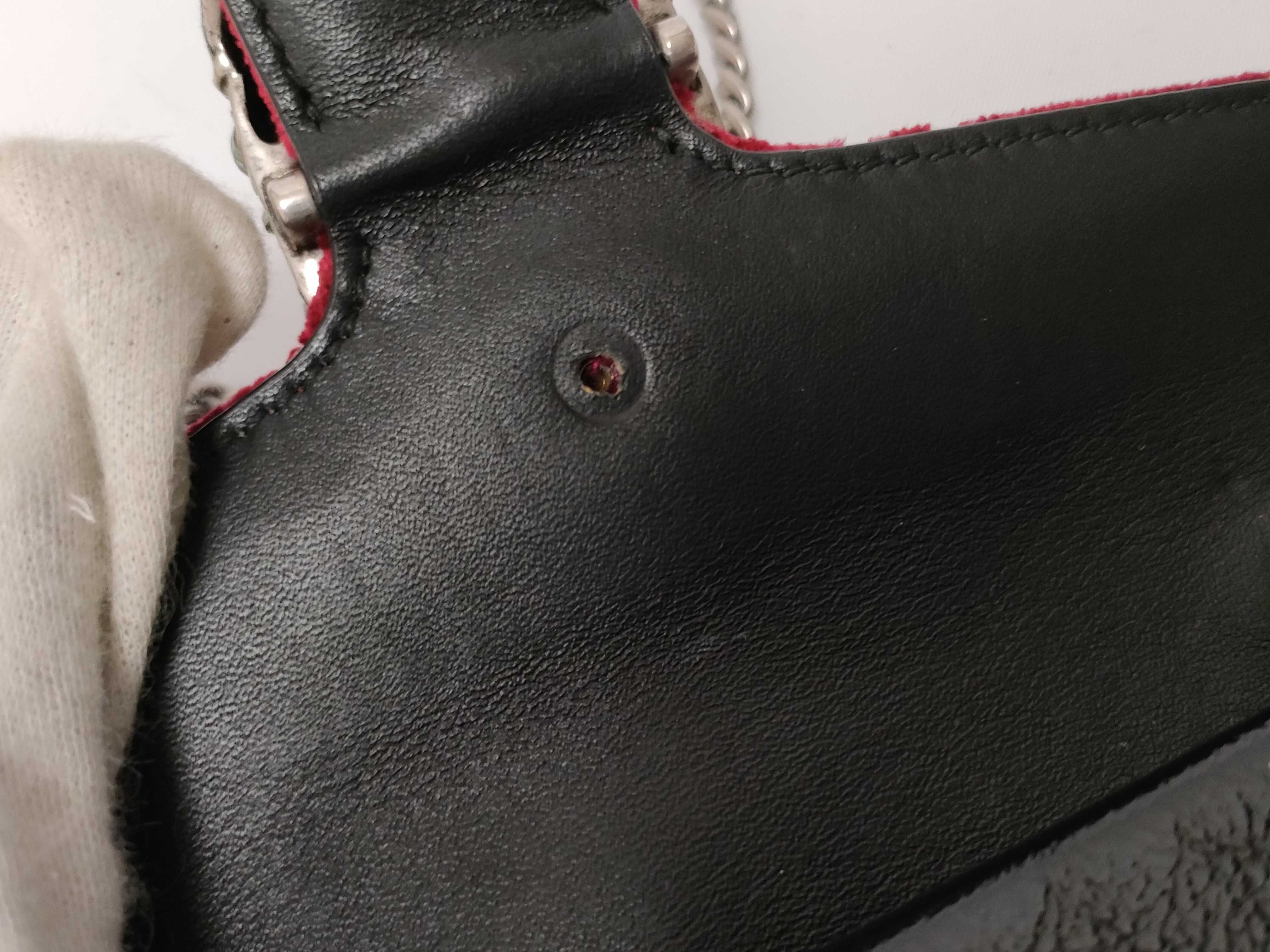 GG Velvet Dionysus Velvet x Leather Chain Shoulder Bag Red x Black 476432 (Parts missing) — view 9