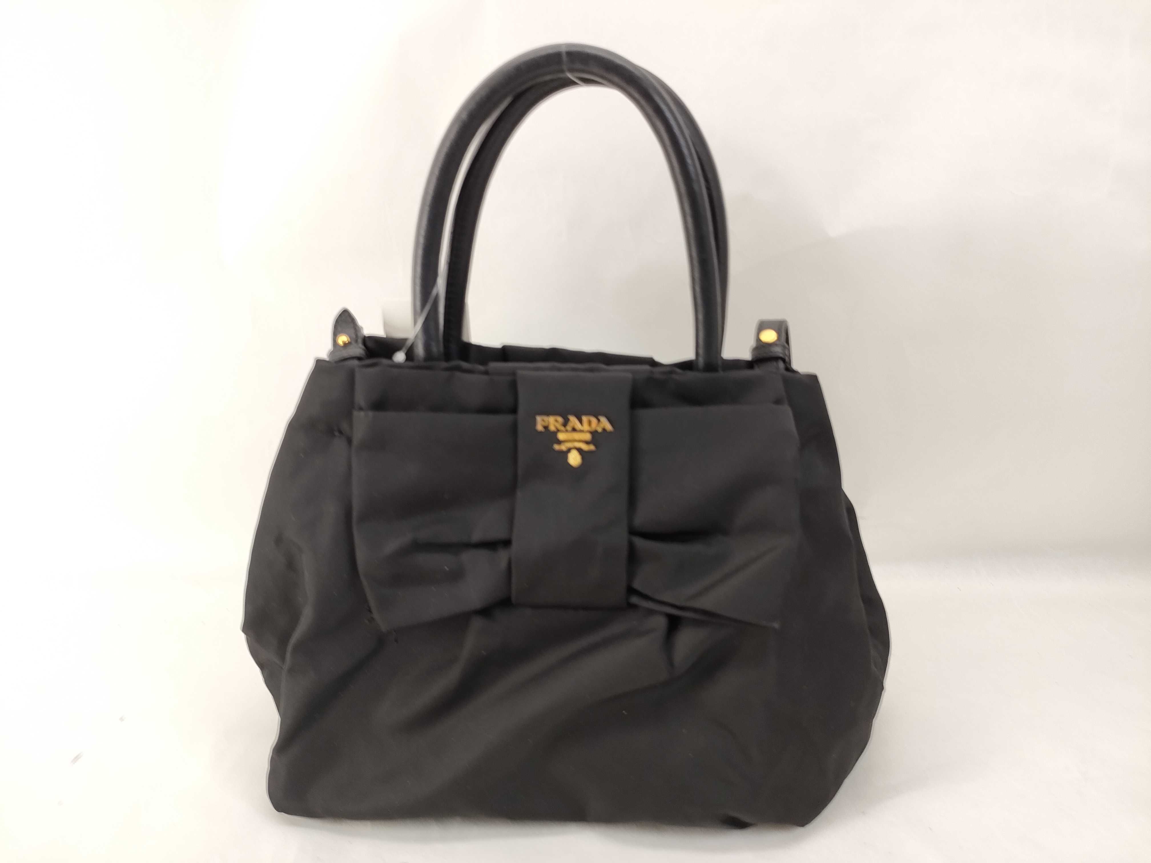 Nylon Handbag with Ribbon, Nylon x Leather Handbag