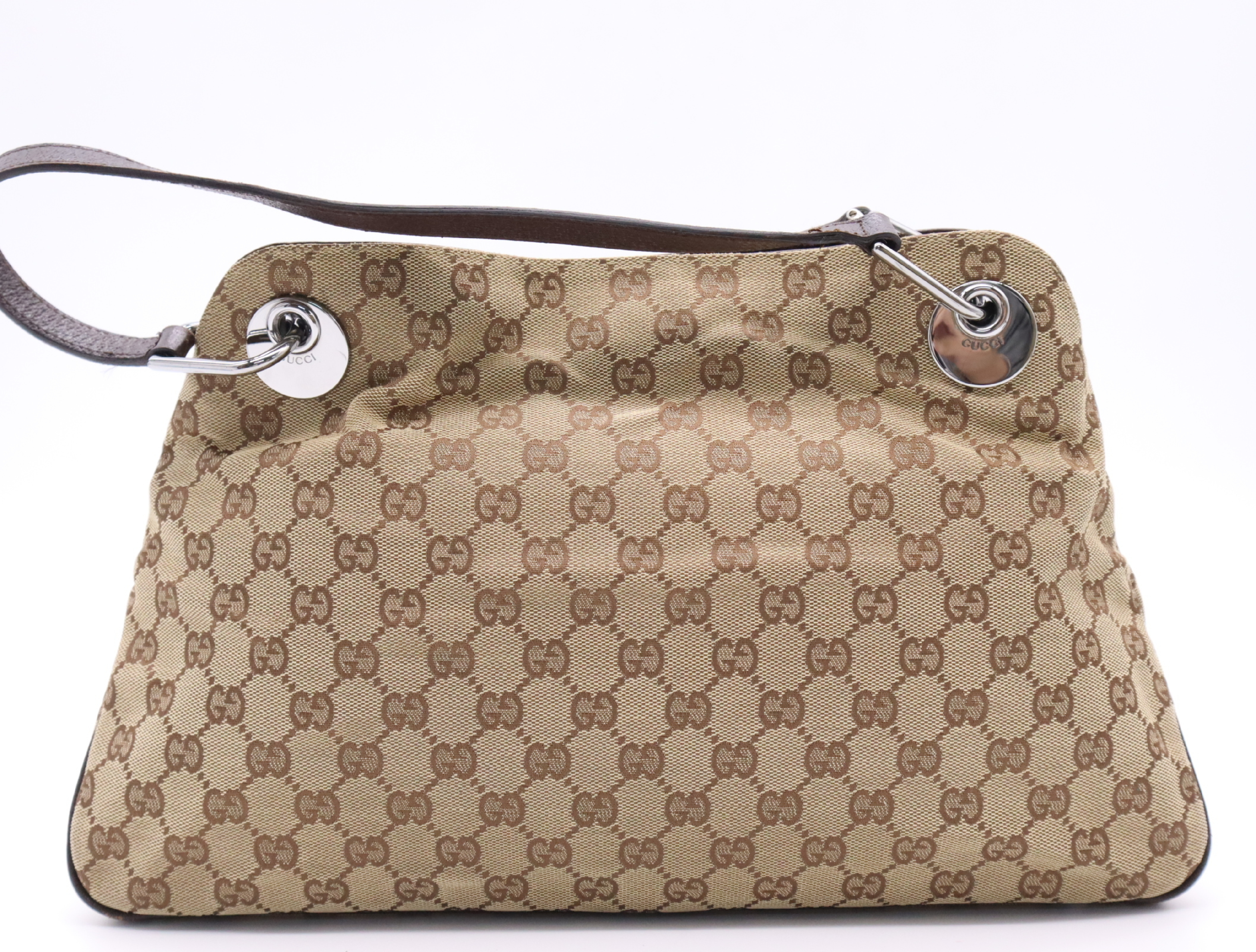 121023 Canvas x Leather GG Canvas Brown Silver Hardware Handbag — view 2
