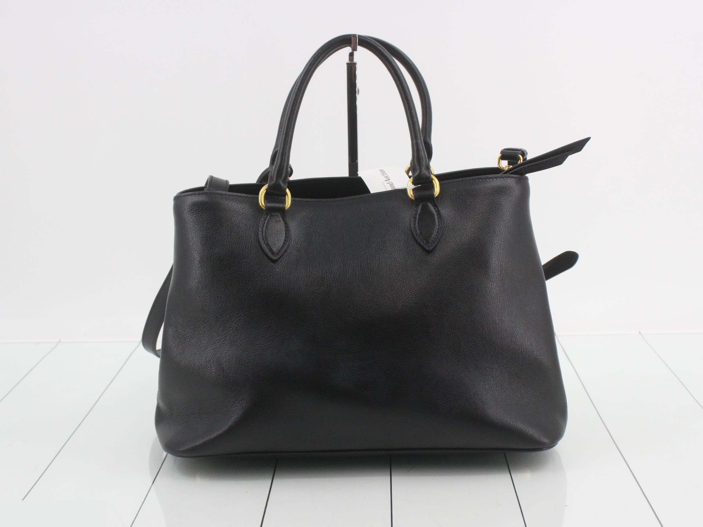 handbag, gray calfskin, 2-way tote bag, black, RFID protected. — view 2