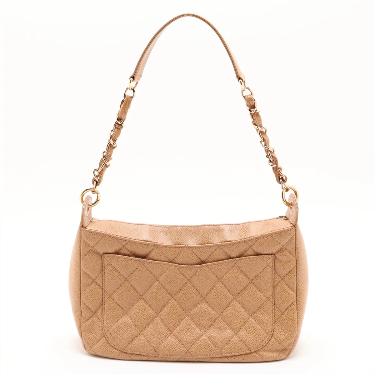 Matelassé Caviar Skin Chain Shoulder Bag, Beige with Gold Hardware, 8100870 (Serial Number 8) — view 2