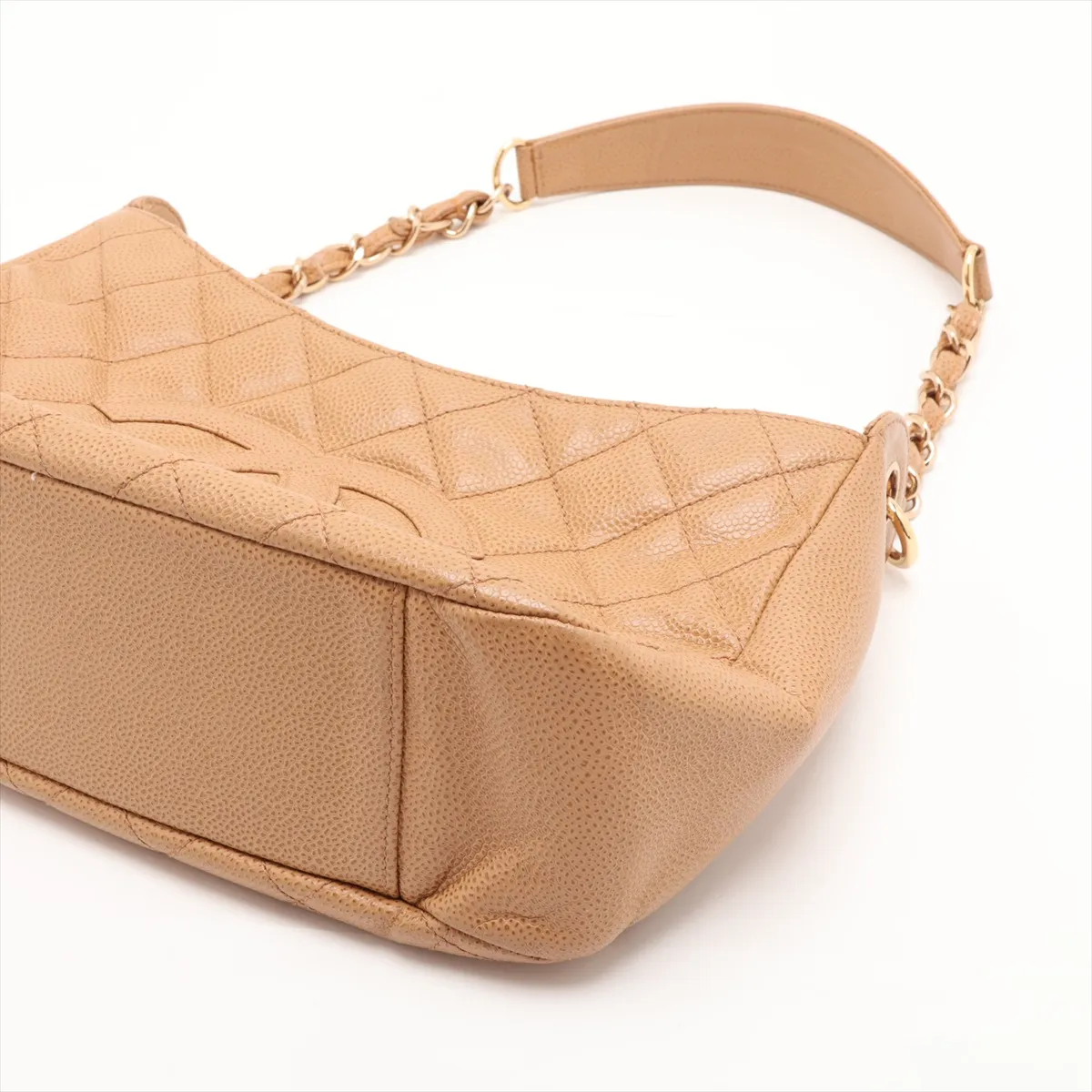 Matelassé Caviar Skin Chain Shoulder Bag, Beige with Gold Hardware, 8100870 (Serial Number 8) — view 3