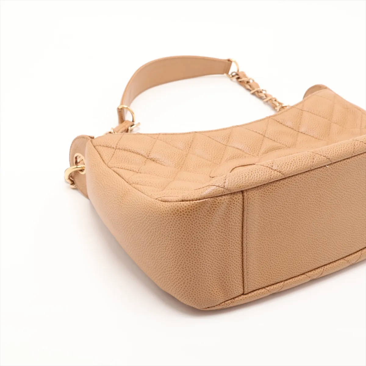 Matelassé Caviar Skin Chain Shoulder Bag, Beige with Gold Hardware, 8100870 (Serial Number 8) — view 4