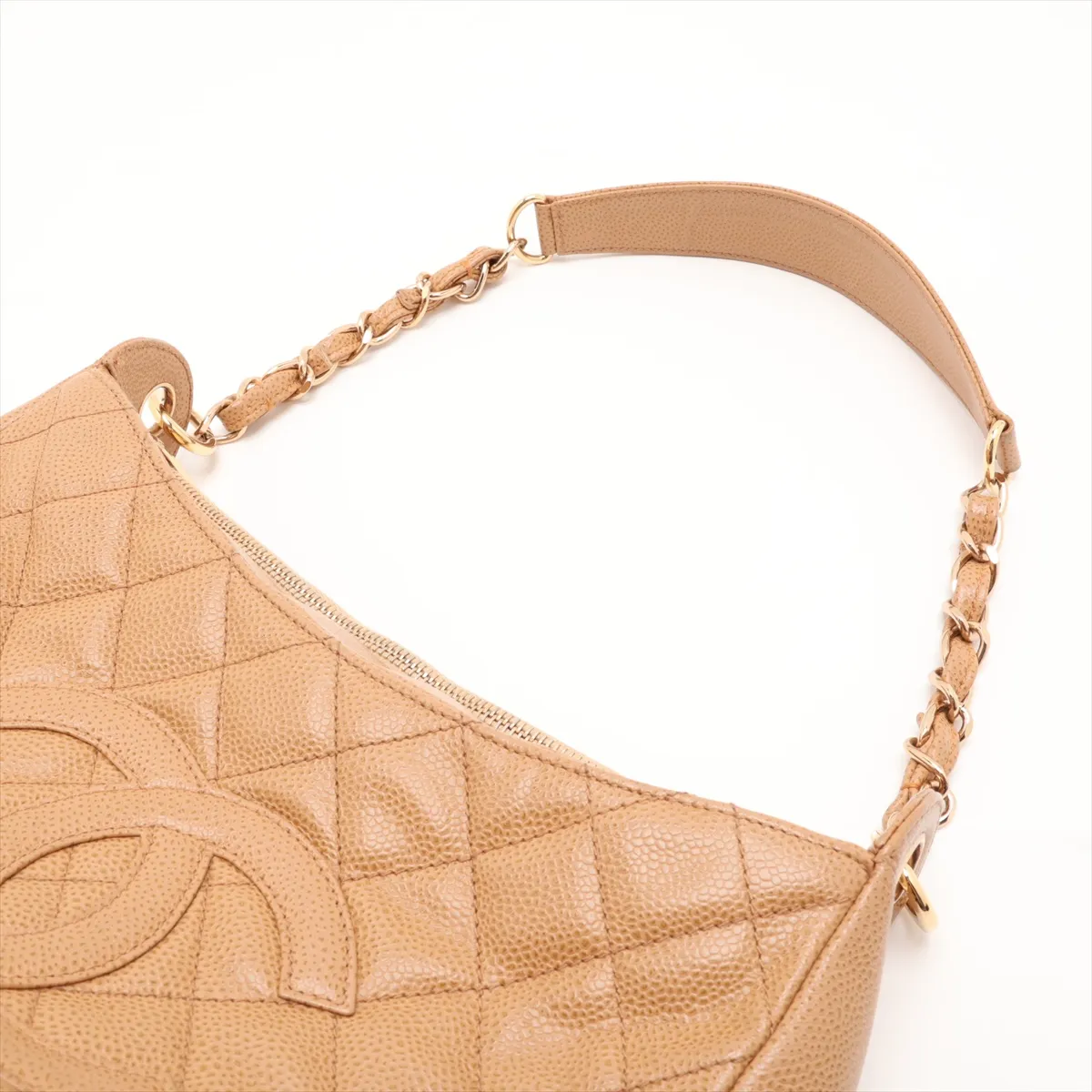 Matelassé Caviar Skin Chain Shoulder Bag, Beige with Gold Hardware, 8100870 (Serial Number 8) — view 5