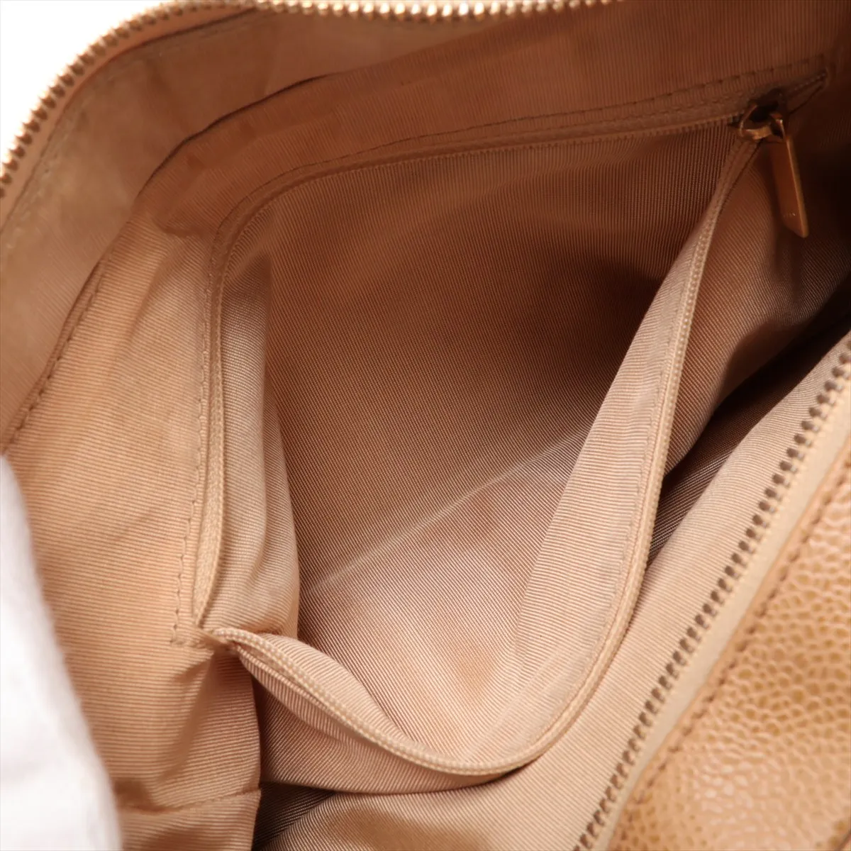 Matelassé Caviar Skin Chain Shoulder Bag, Beige with Gold Hardware, 8100870 (Serial Number 8) — view 7