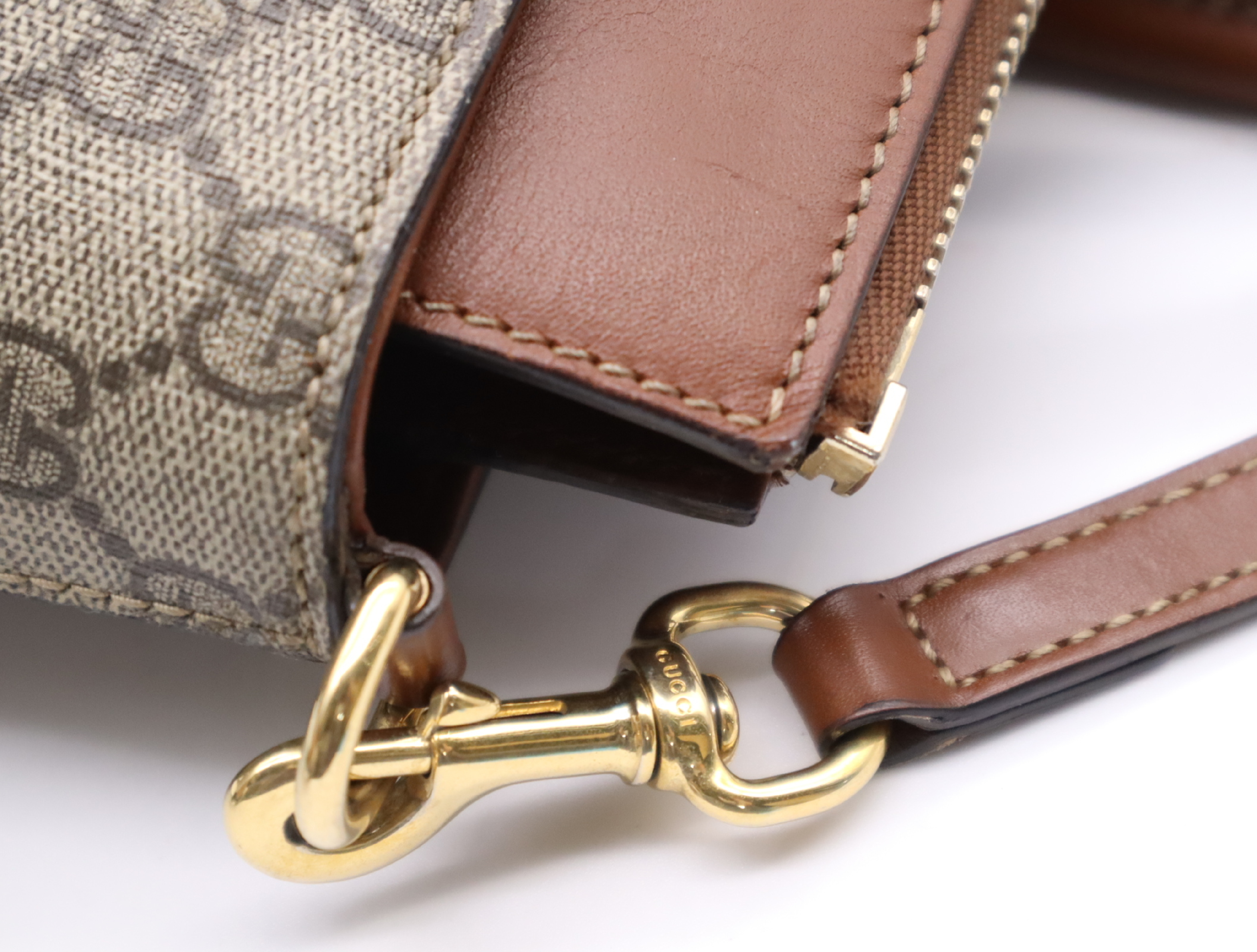 409534 Canvas x Leather GG Supreme Small Handbag Brown Gold Hardware with Shoulder Strap — view 8