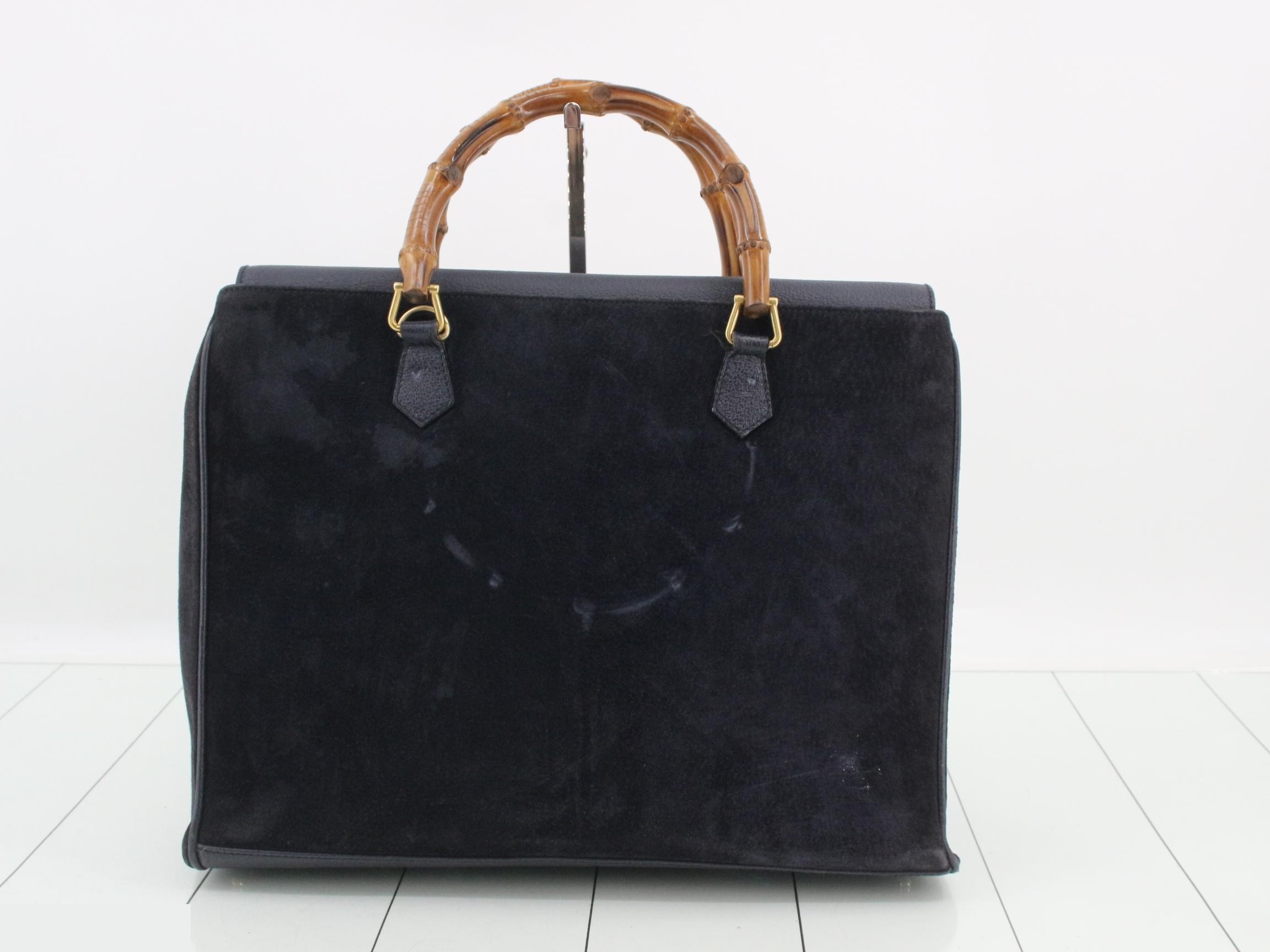 Bamboo suede leather handbag, navy — view 2
