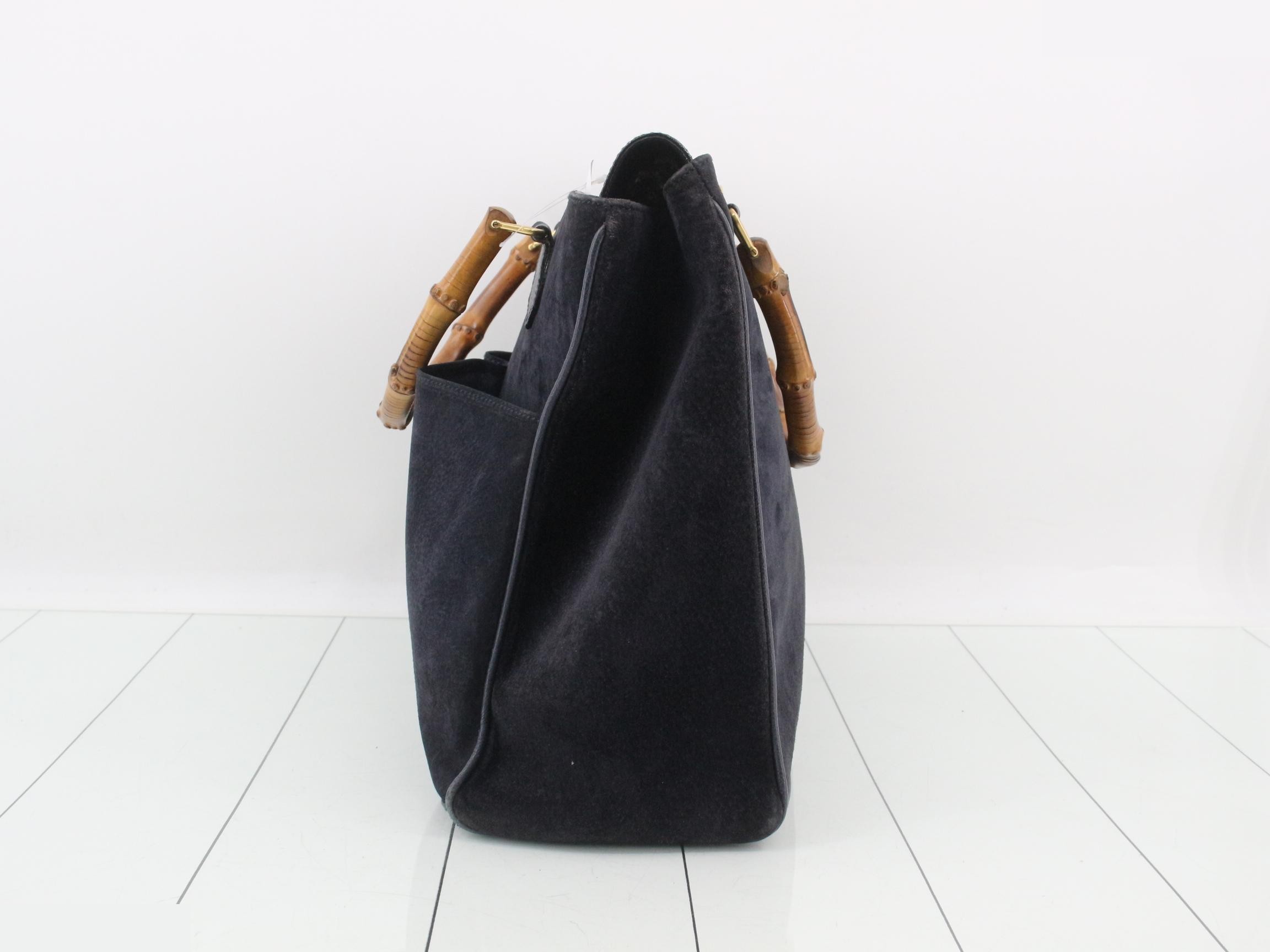 Bamboo suede leather handbag, navy — view 3