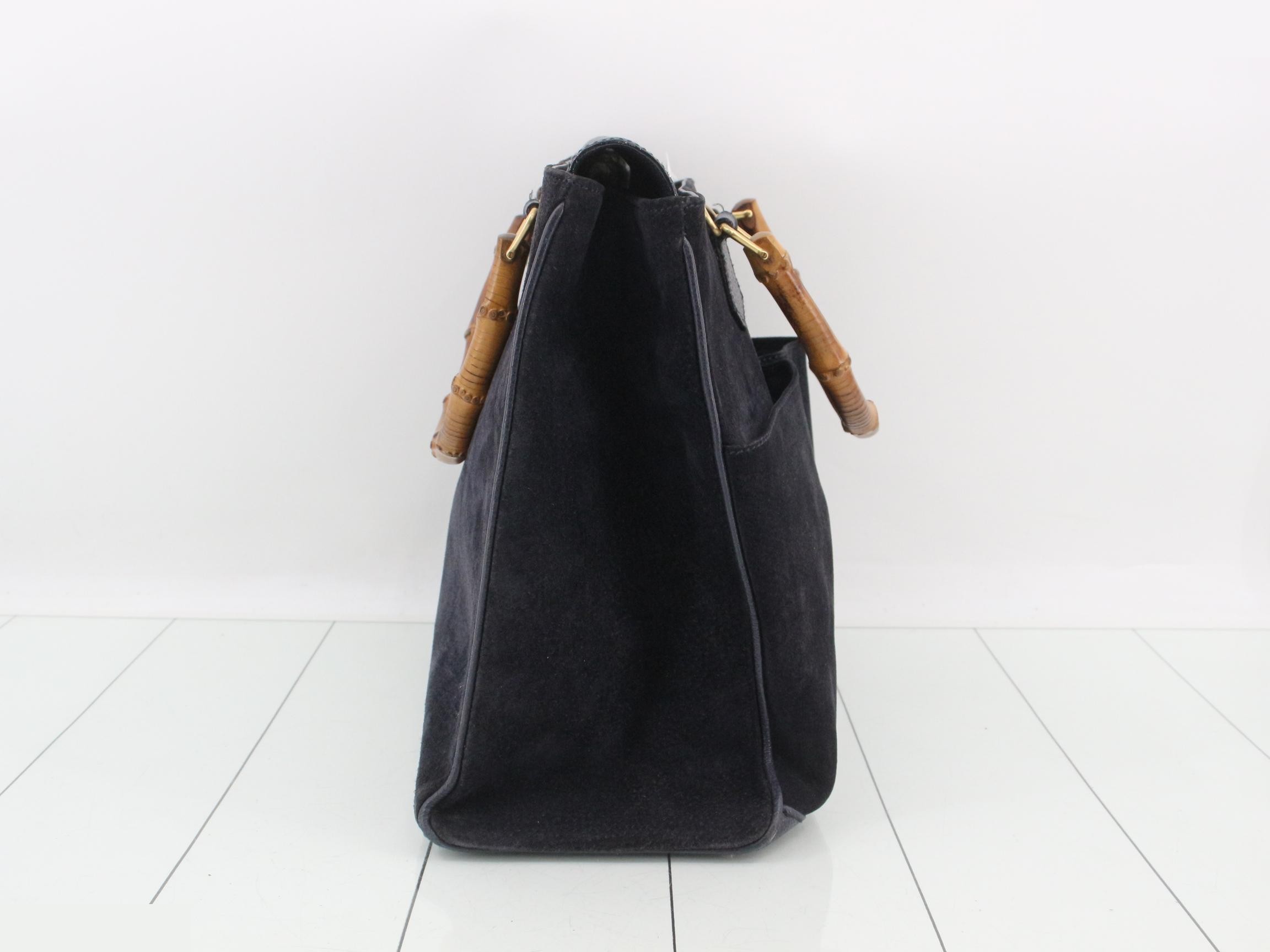 Bamboo suede leather handbag, navy — view 4