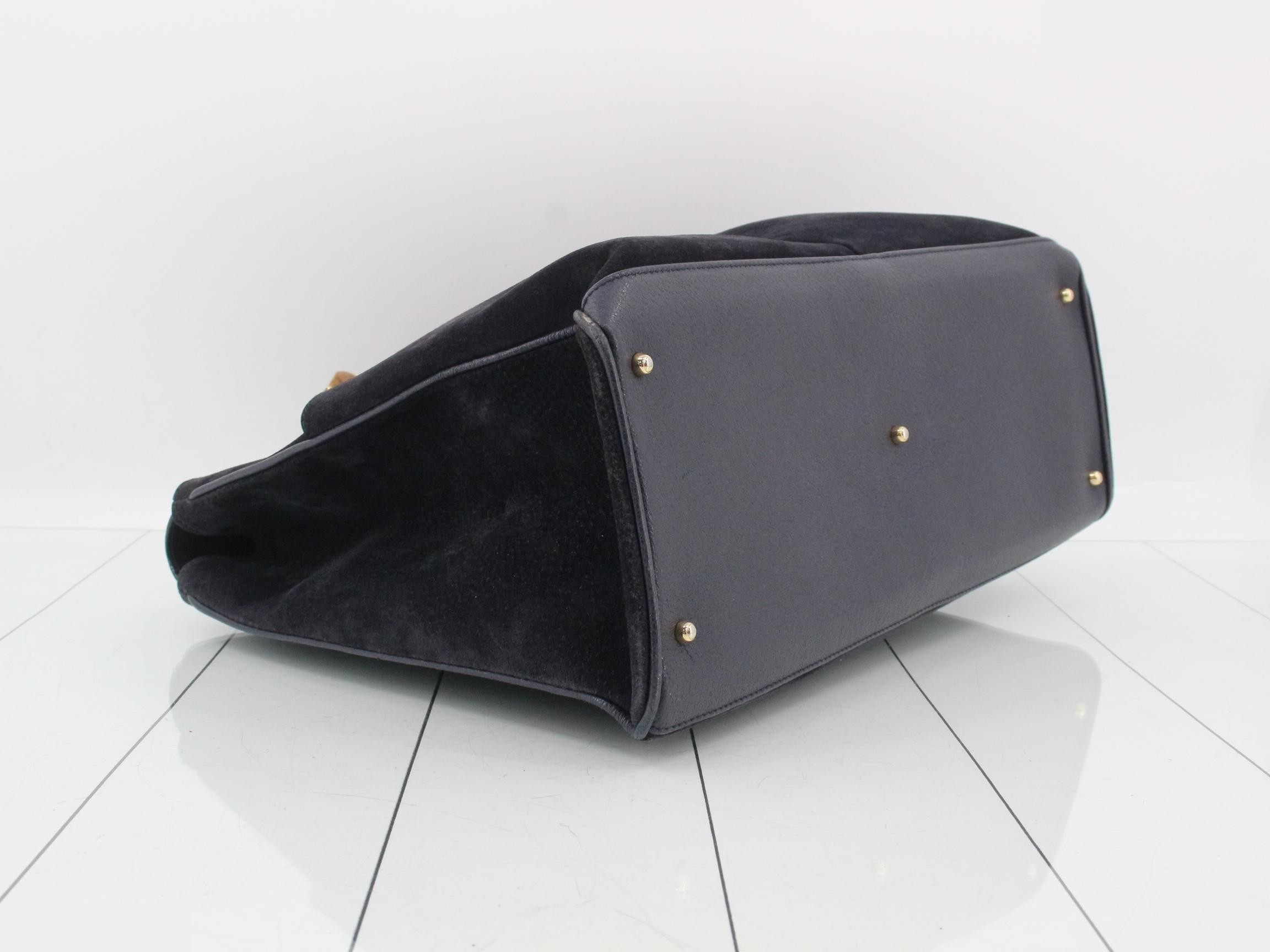 Bamboo suede leather handbag, navy — view 5