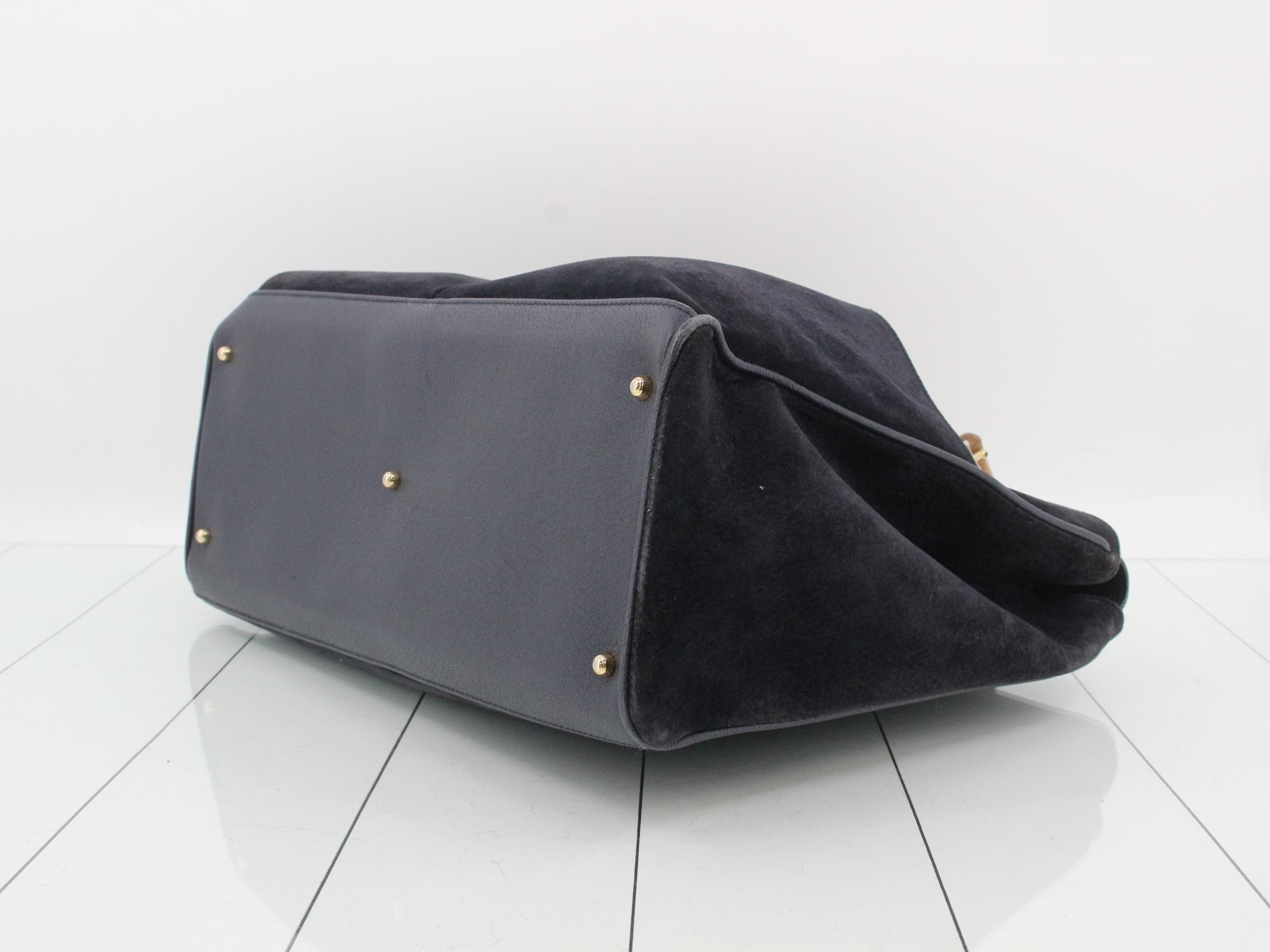 Bamboo suede leather handbag, navy — view 6
