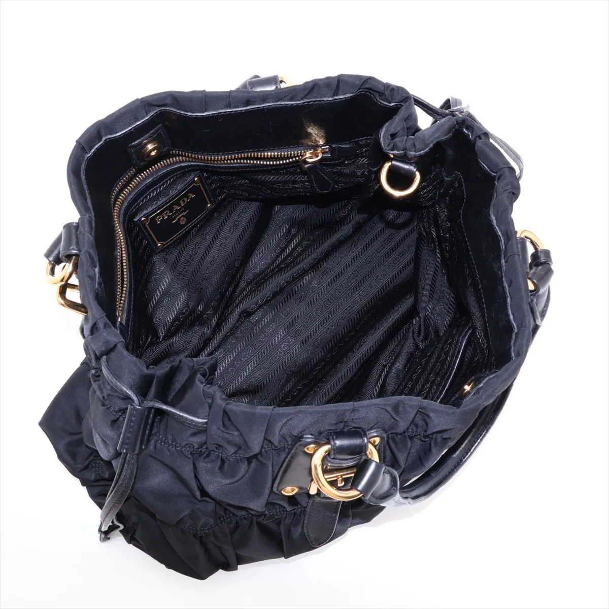 Tessuto Nylon x Leather 2-Way Handbag, Black — view 8