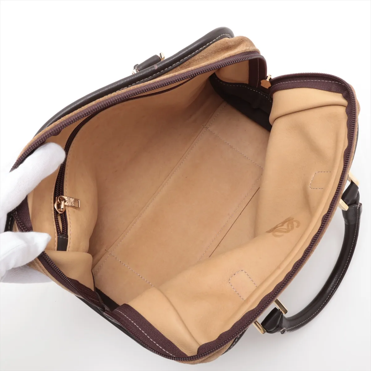 Amazona 28 Suede and Leather Handbag, Beige and Brown — view 7