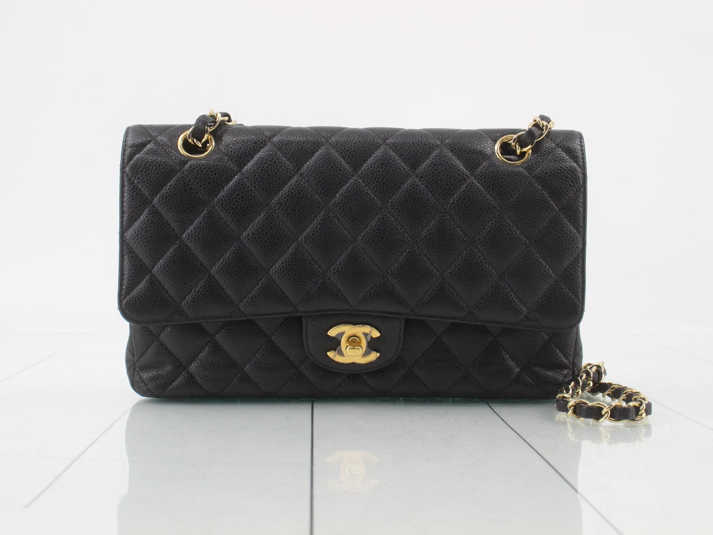 Matelassé Caviar Skin Double Flap Chain Shoulder Bag