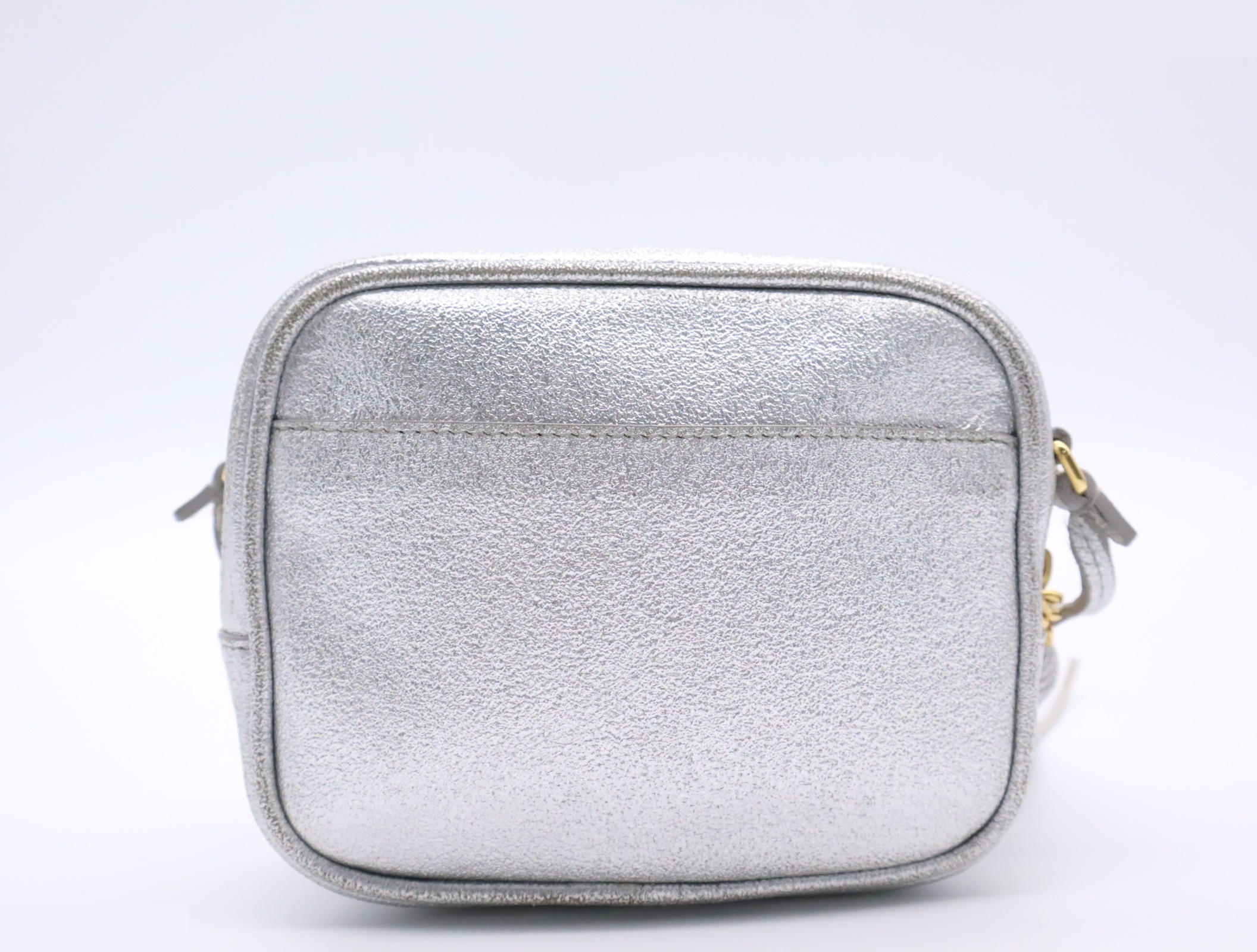 Leather blogger bag, silver, gold hardware. — view 2