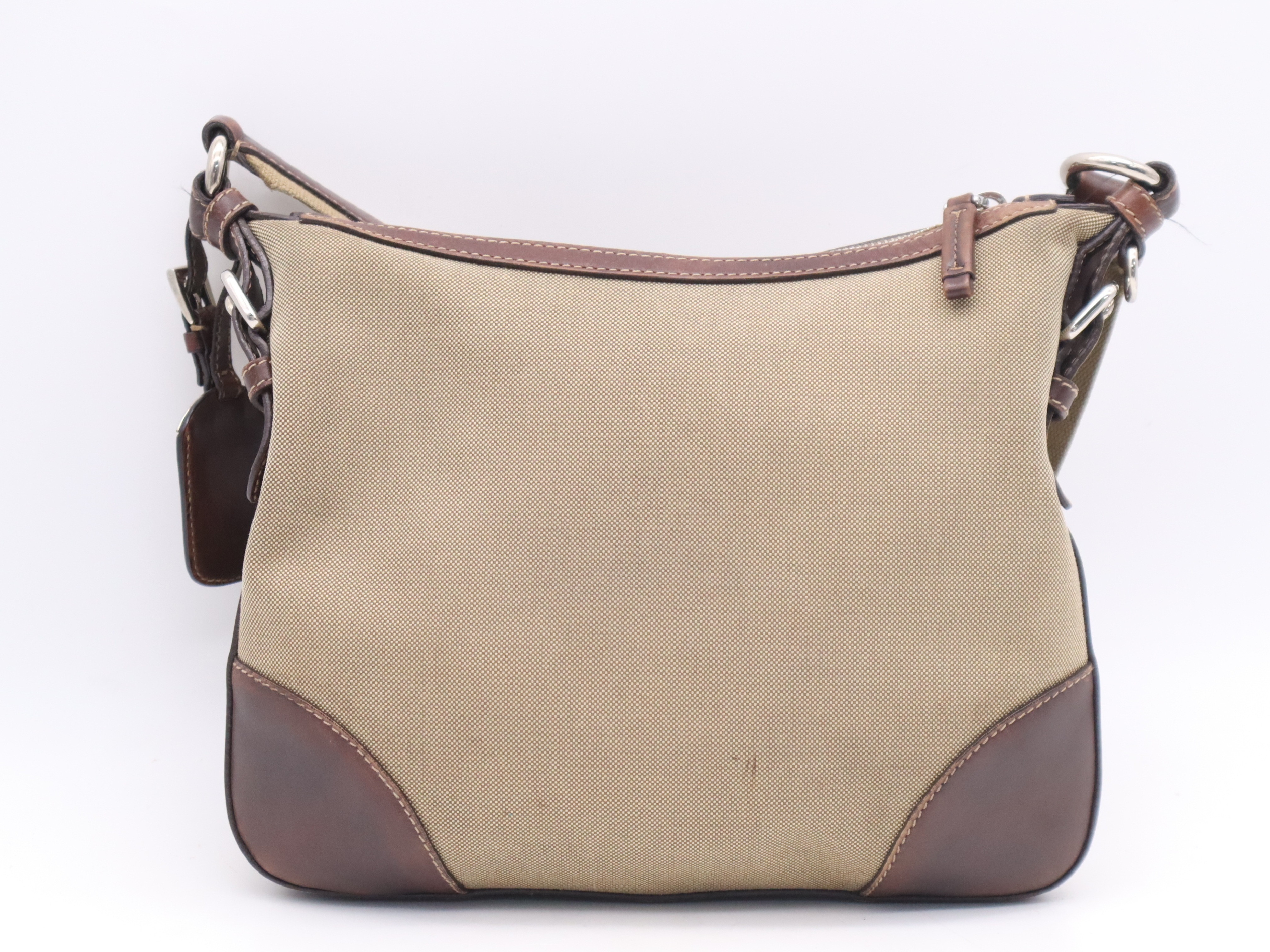BT0534 Canvas x Leather Logo Jacquard Shoulder Bag Beige Silver Hardware Shoulder Bag — view 2
