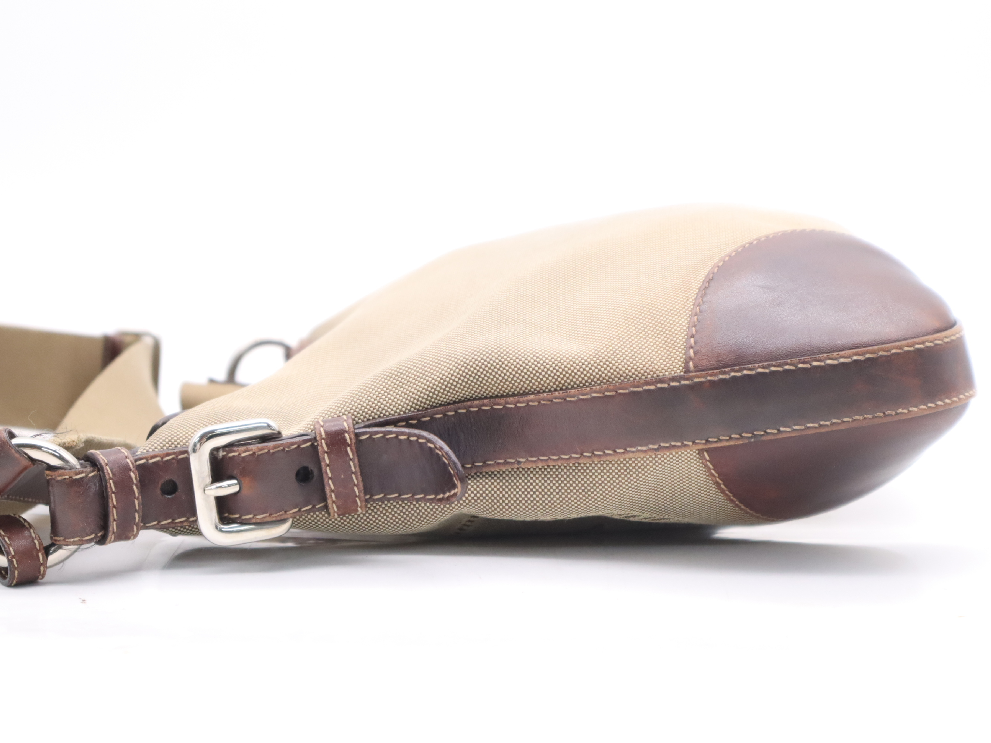 BT0534 Canvas x Leather Logo Jacquard Shoulder Bag Beige Silver Hardware Shoulder Bag — view 3