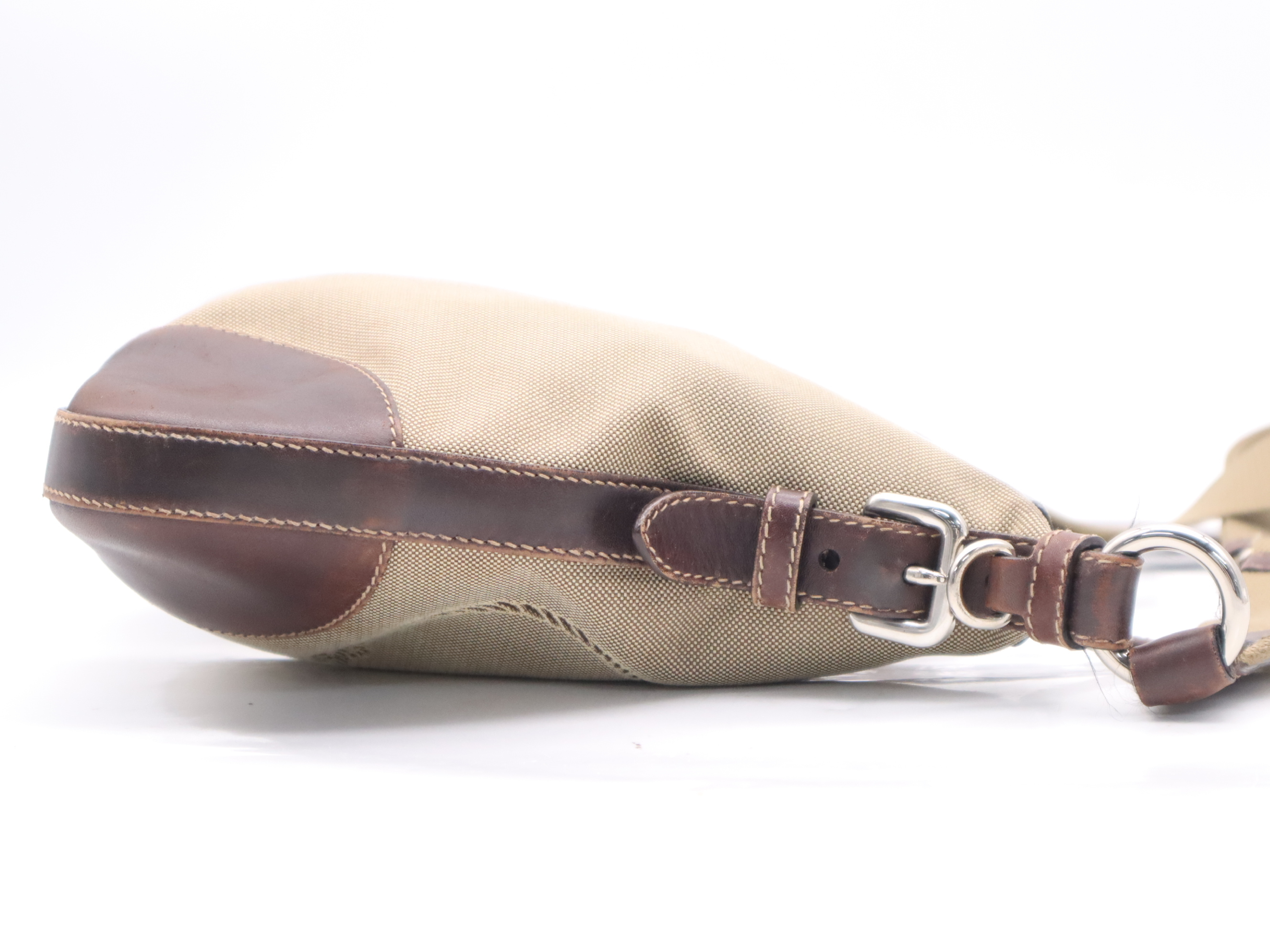 BT0534 Canvas x Leather Logo Jacquard Shoulder Bag Beige Silver Hardware Shoulder Bag — view 5