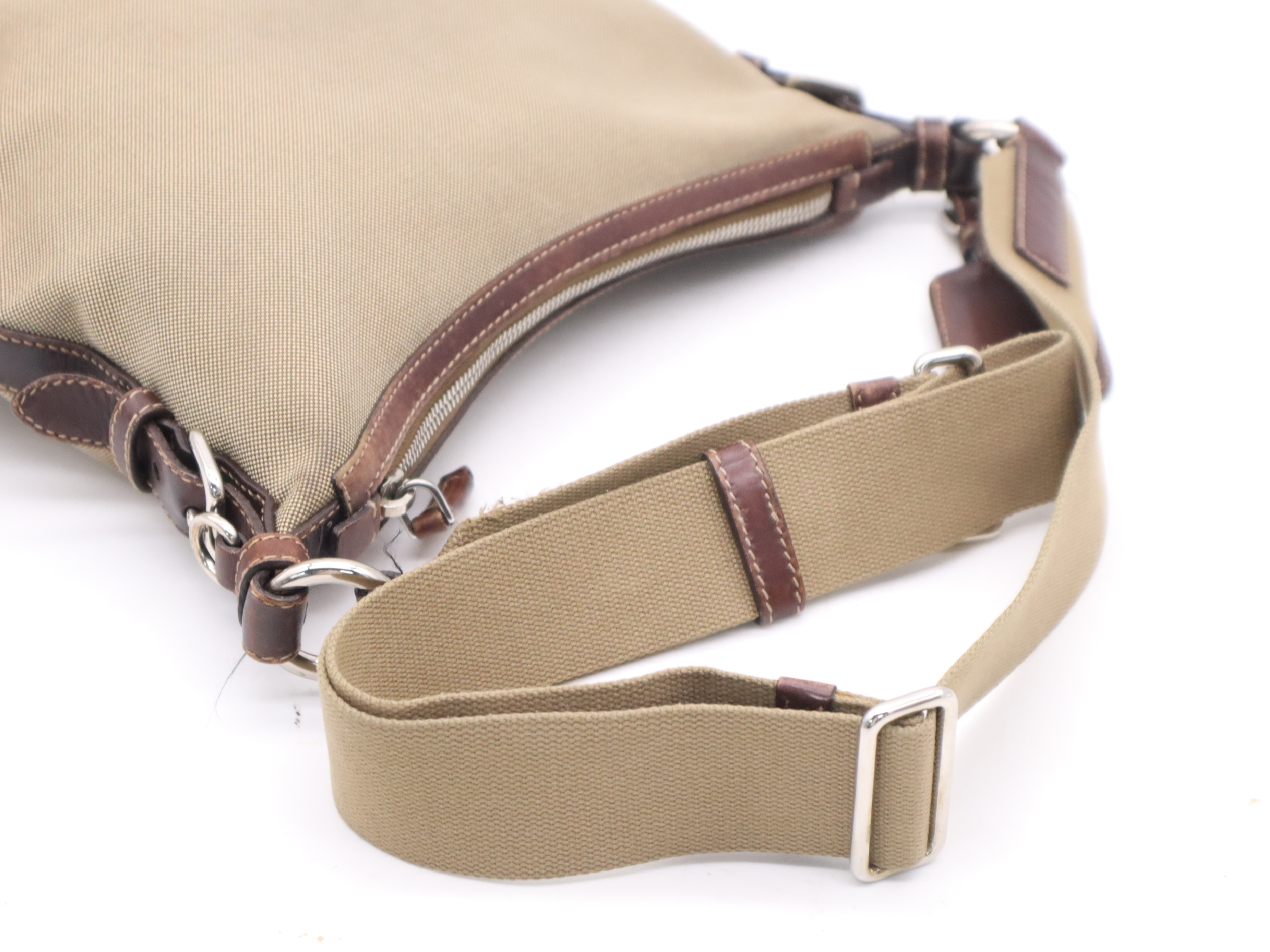BT0534 Canvas x Leather Logo Jacquard Shoulder Bag Beige Silver Hardware Shoulder Bag — view 6