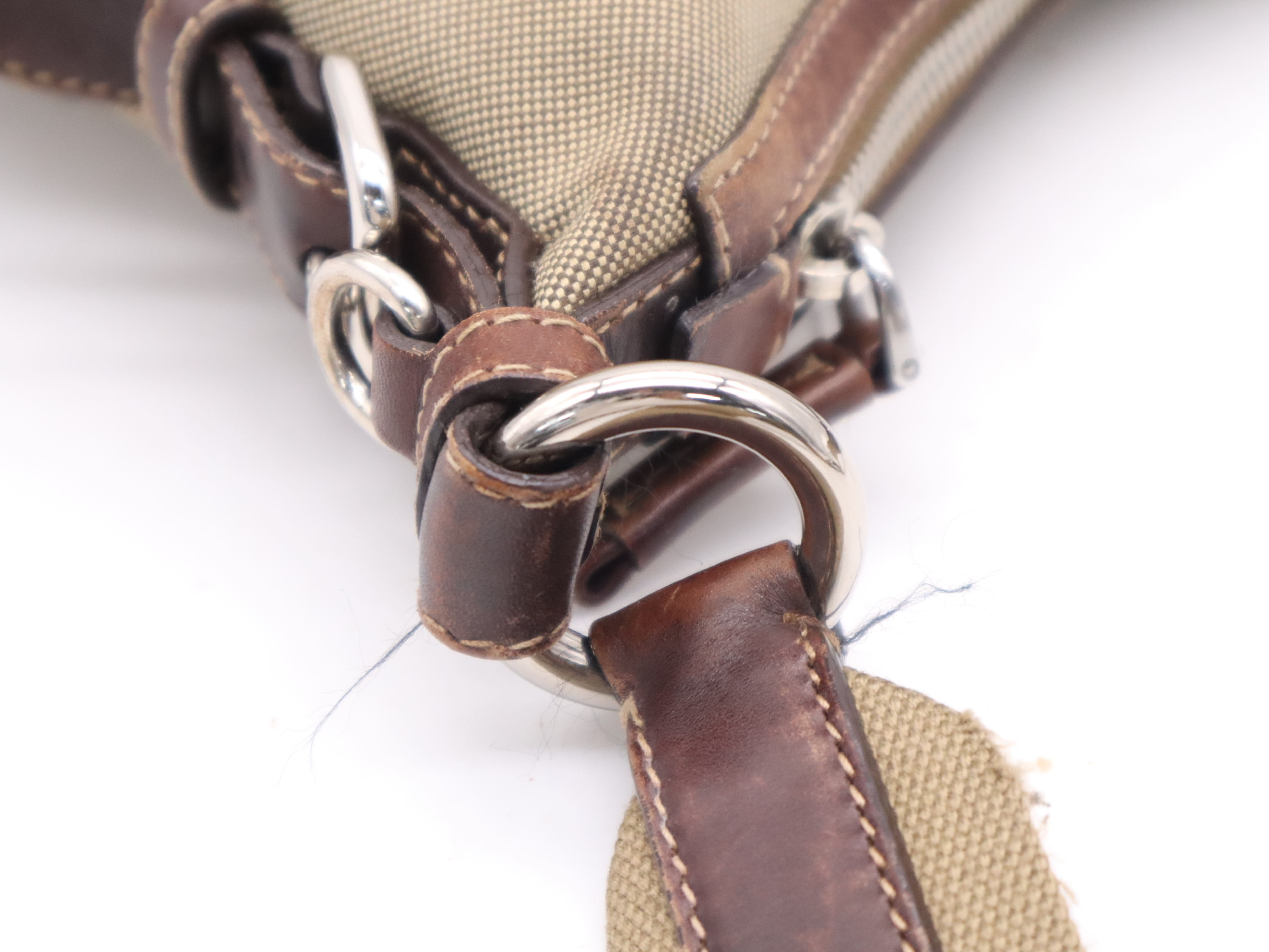 BT0534 Canvas x Leather Logo Jacquard Shoulder Bag Beige Silver Hardware Shoulder Bag — view 7