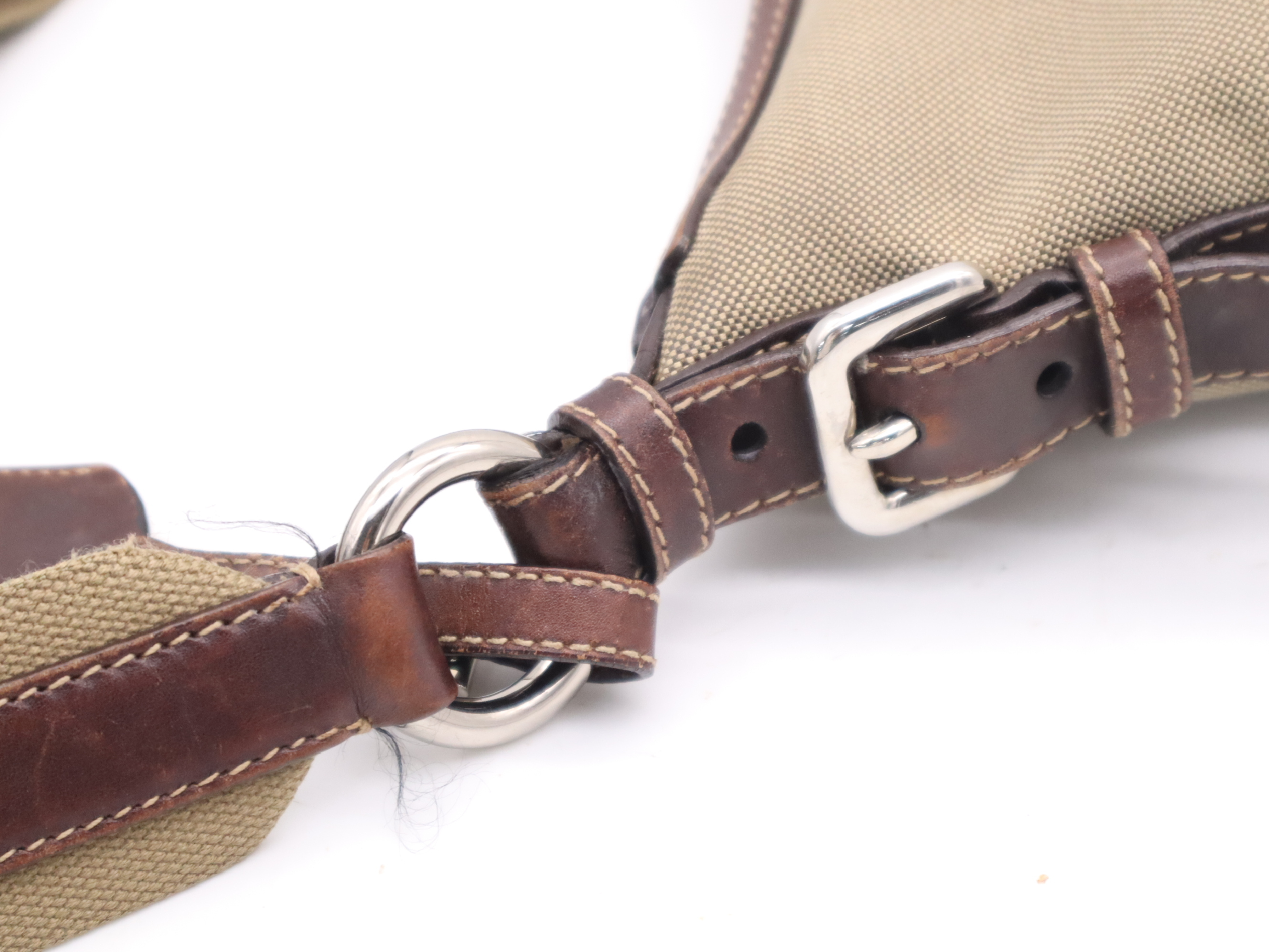 BT0534 Canvas x Leather Logo Jacquard Shoulder Bag Beige Silver Hardware Shoulder Bag — view 8