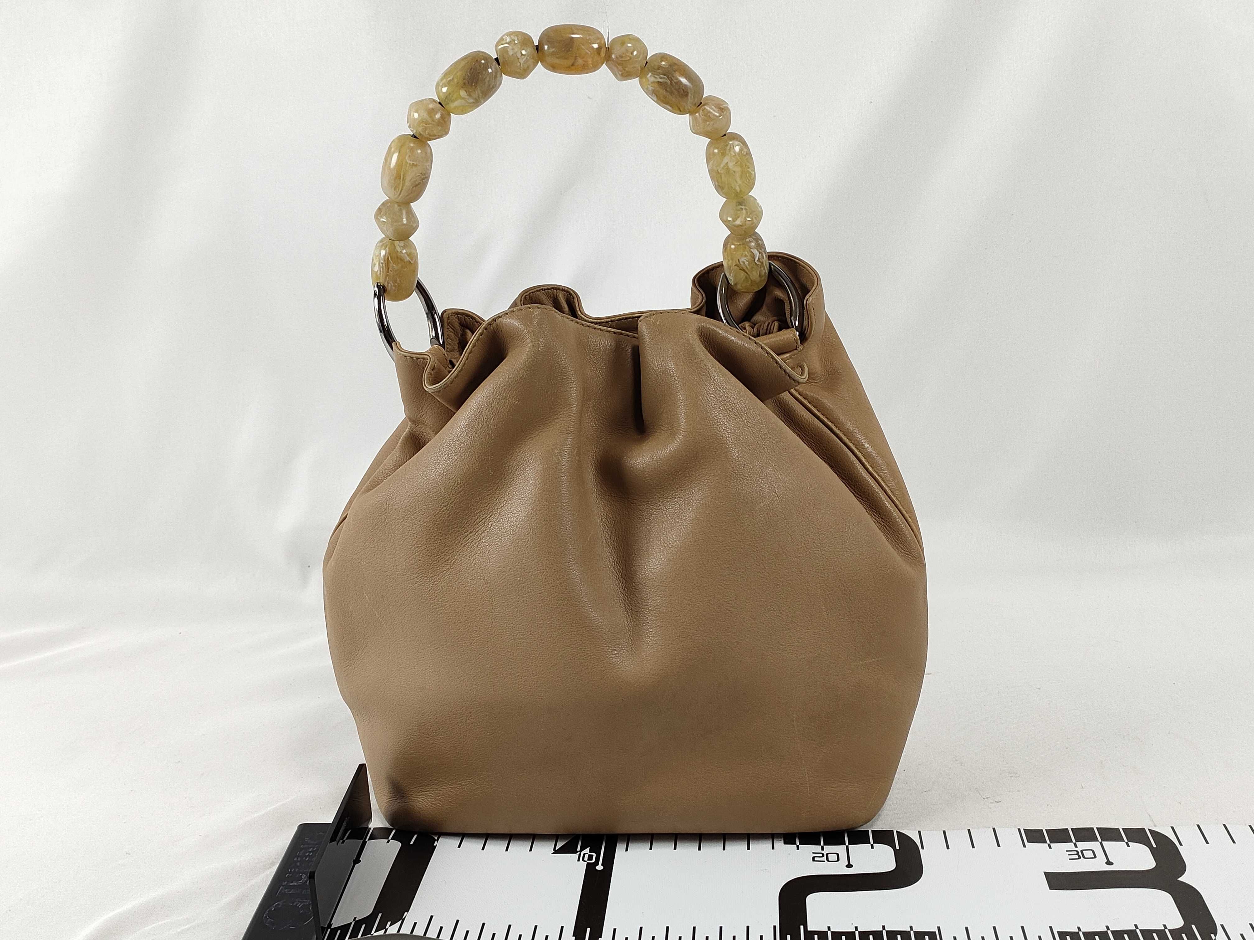beaded handbag, beige leather handbag — view 2