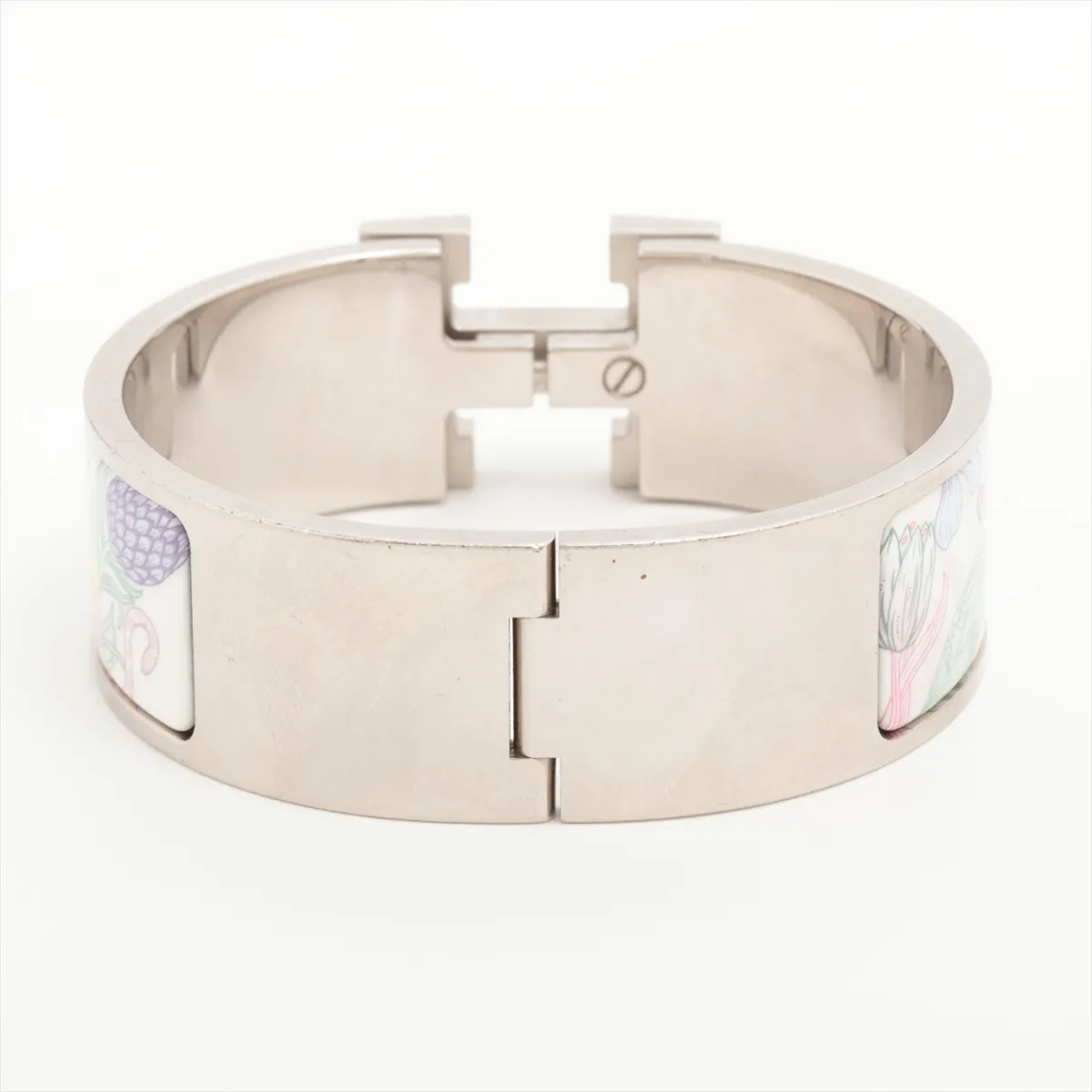 Click Crack H bangle bracelet enamel x metal multicolor x silver dents scratches dullness dirt discoloration peeling Olu Wayom Delios — view 2