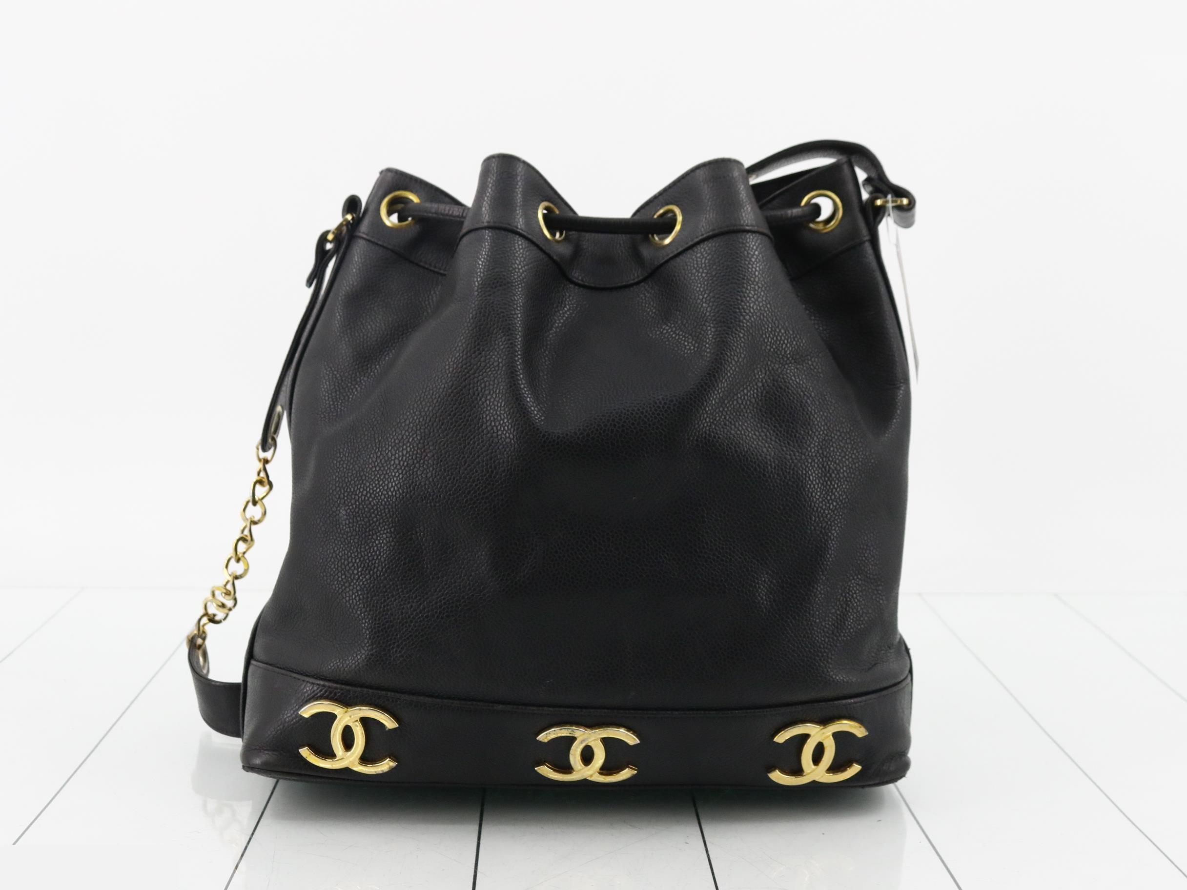 Caviar Triple Coco Drawstring Chain Shoulder Bag — view 2