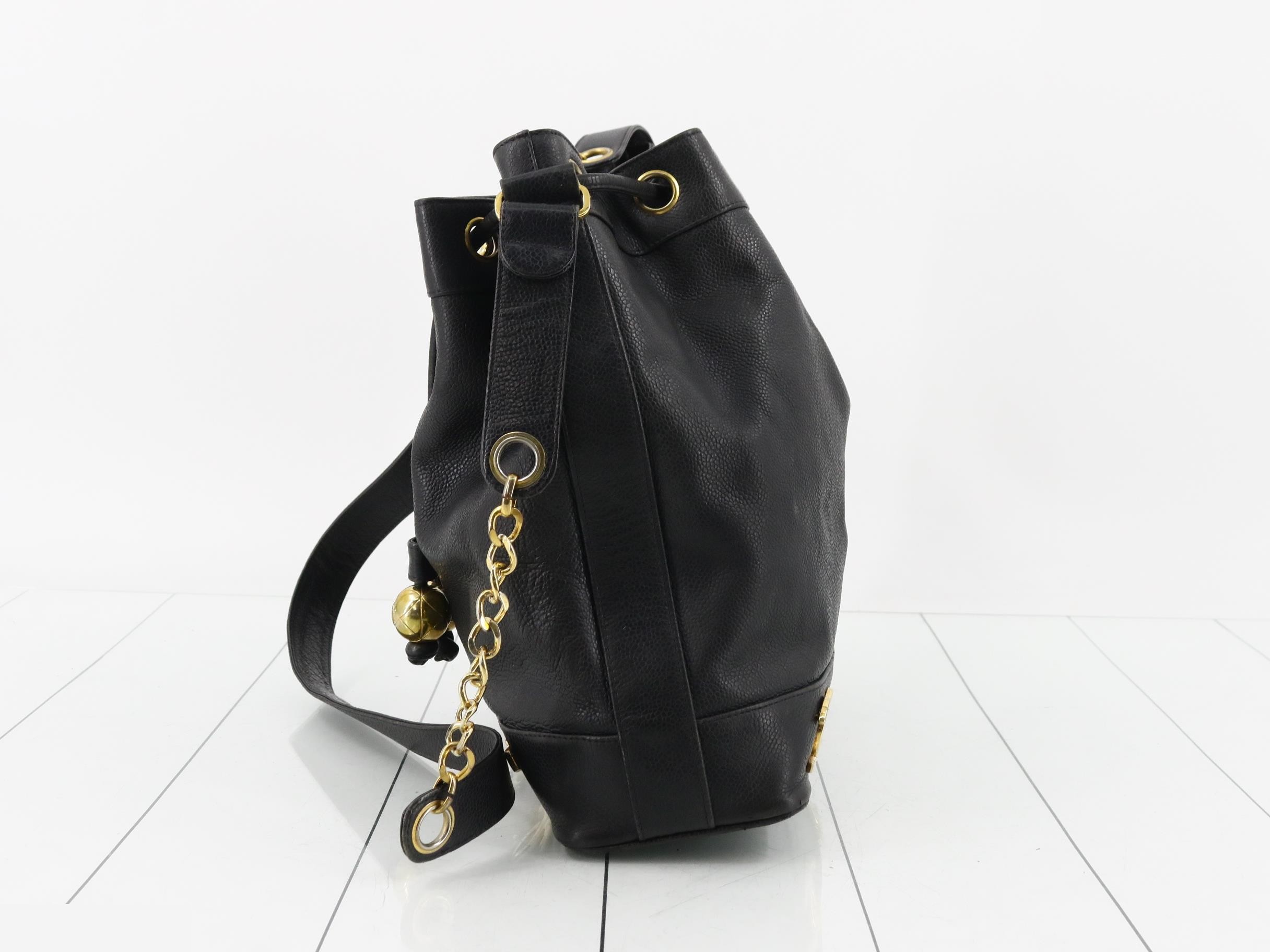 Caviar Triple Coco Drawstring Chain Shoulder Bag — view 3