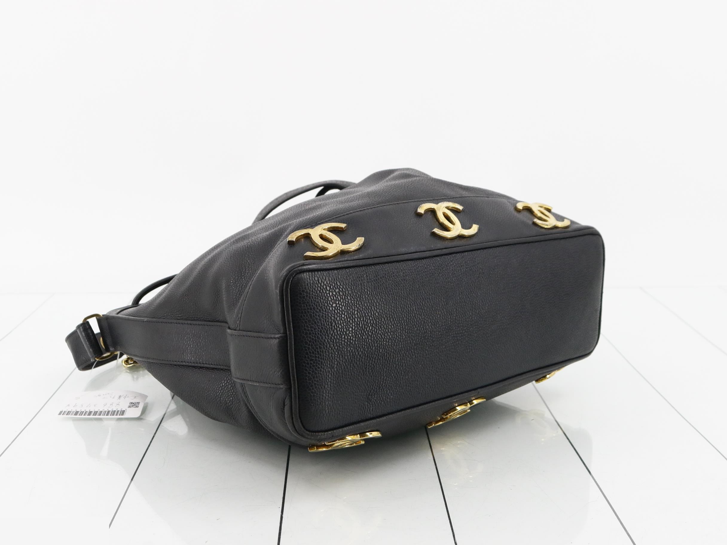Caviar Triple Coco Drawstring Chain Shoulder Bag — view 5
