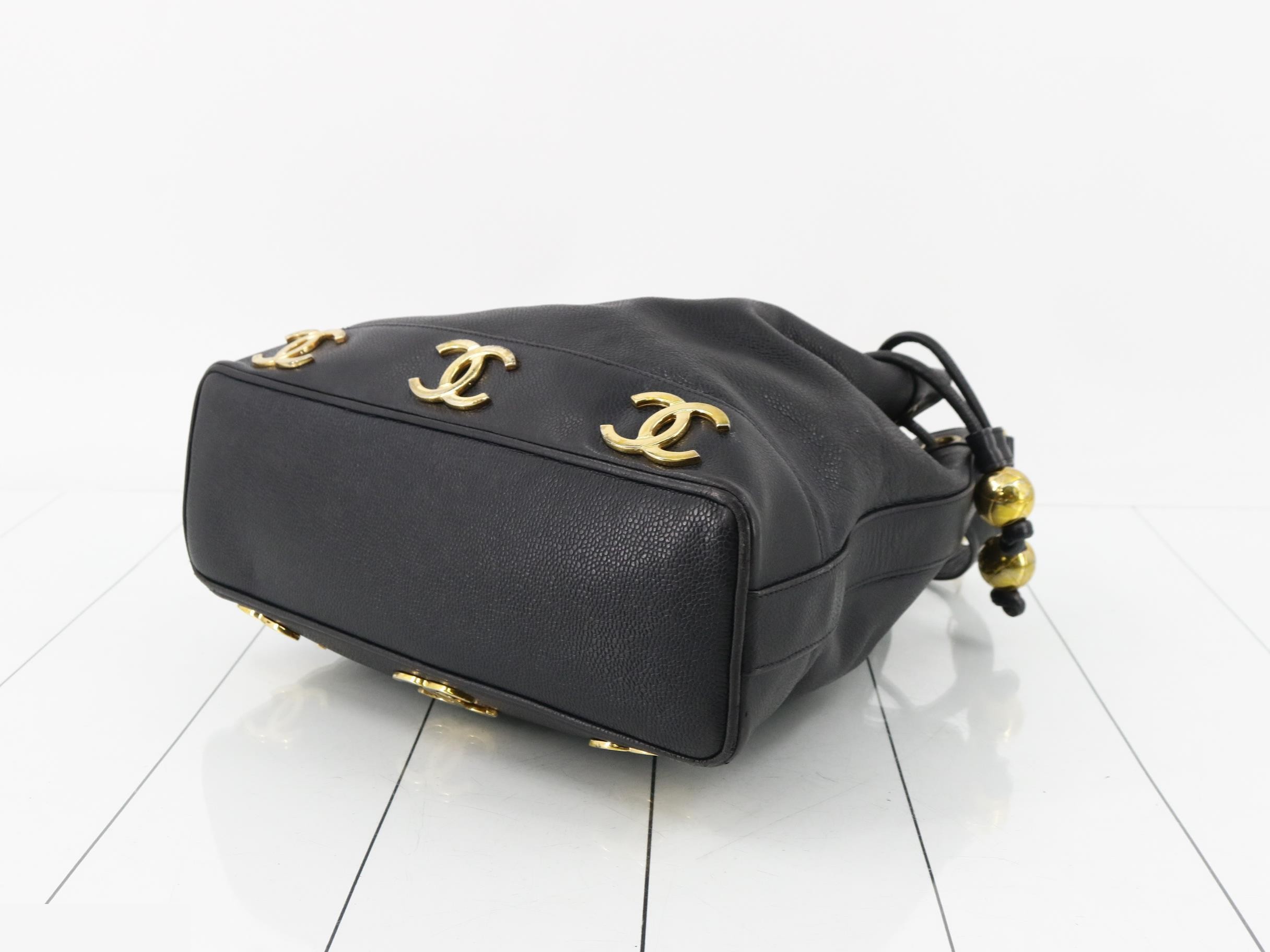 Caviar Triple Coco Drawstring Chain Shoulder Bag — view 6