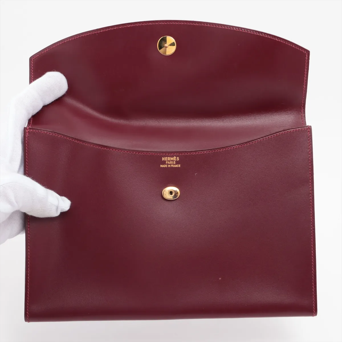H Logo Leather Pouch Bordeaux Clutch — view 3