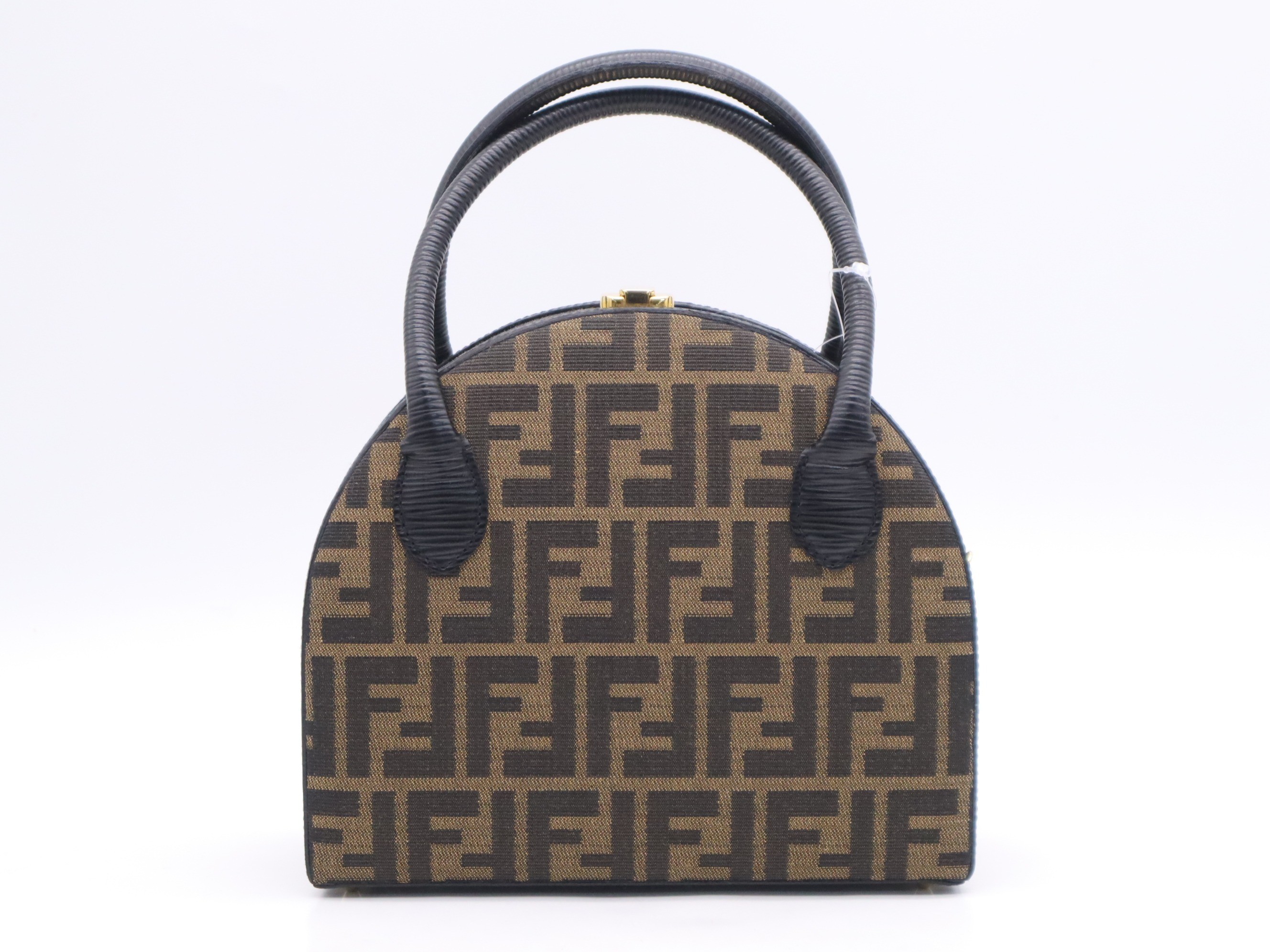 Canvas x Leather Zucca 2-Way Handbag Brown Black — view 2