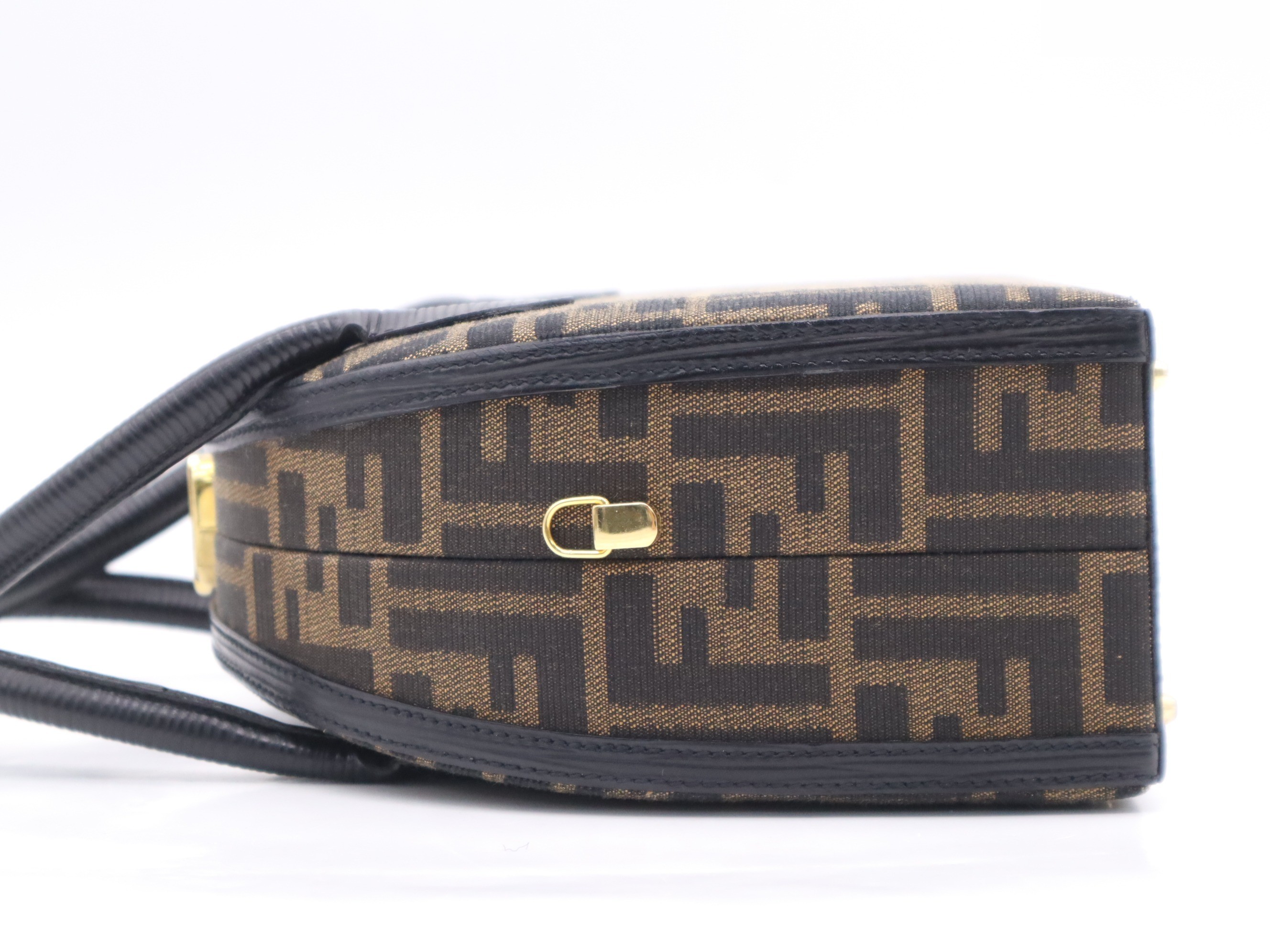 Canvas x Leather Zucca 2-Way Handbag Brown Black — view 3