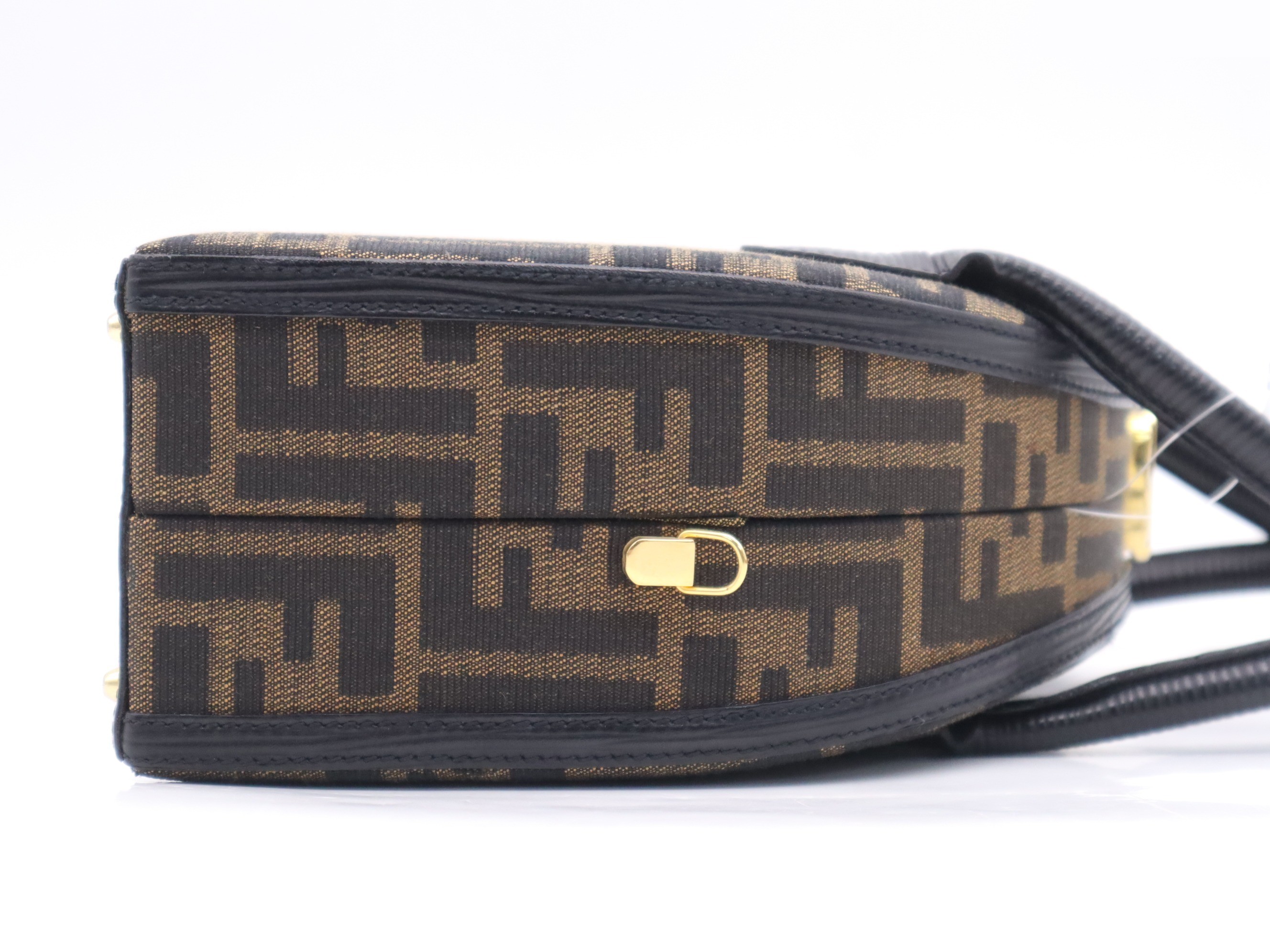 Canvas x Leather Zucca 2-Way Handbag Brown Black — view 5
